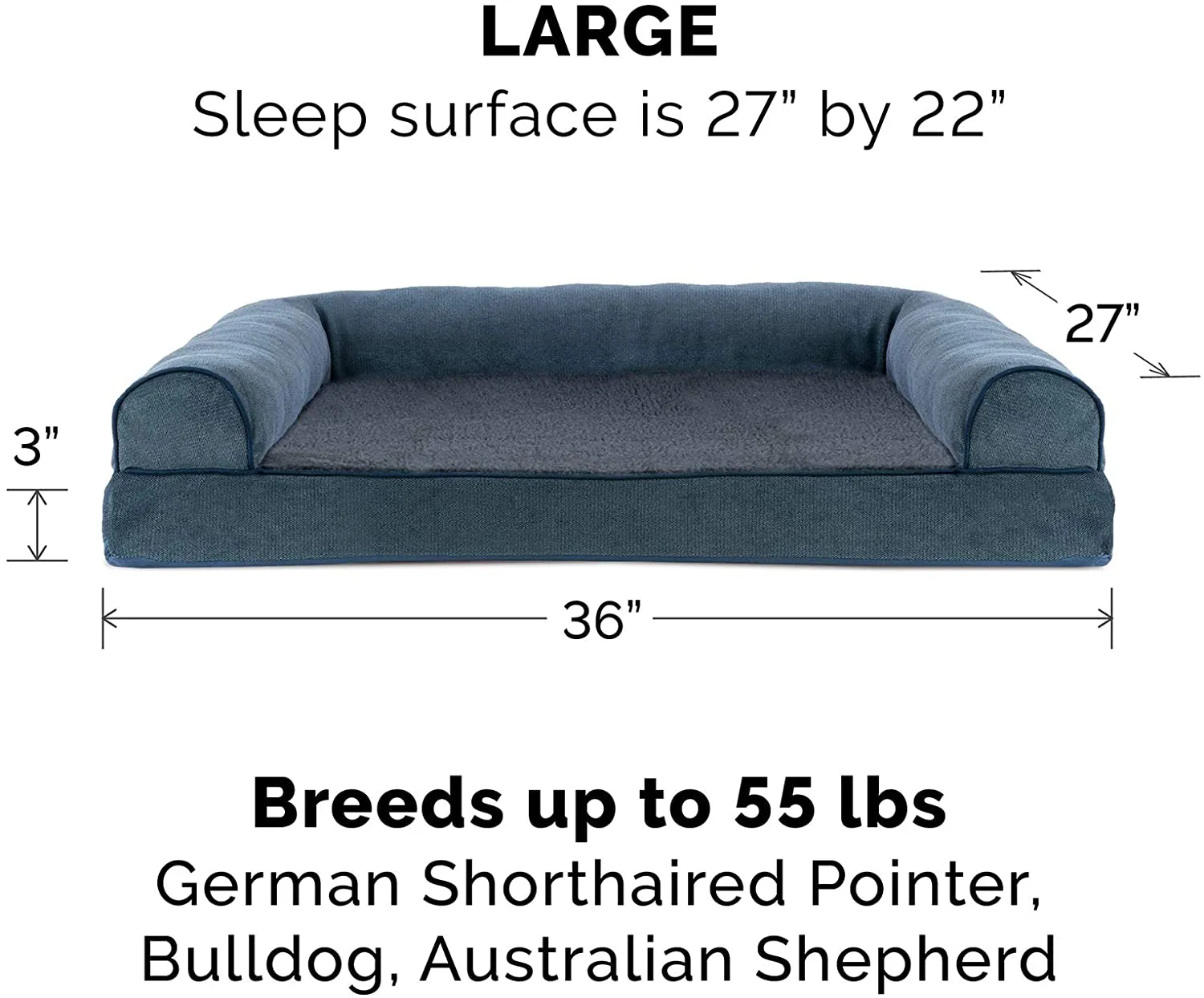 Furhaven Pet Dog Bed - Orthopedic Faux Fleece and Chenille Soft Woven Sofa Style, Orion Blue, Large-27X36! Retails $94 