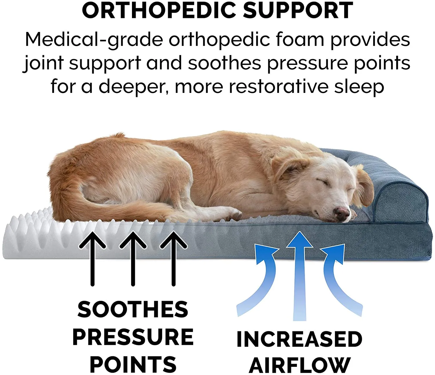 Furhaven Pet Dog Bed - Orthopedic Faux Fleece and Chenille Soft Woven Sofa Style, Orion Blue, Large-27X36! Retails $94 