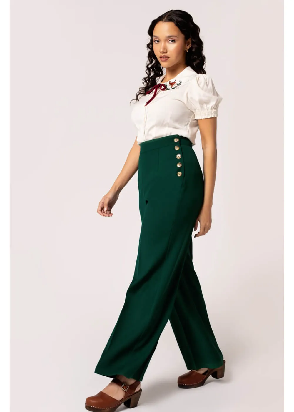Hell Bunny Ginger 40's Swing Trousers Dark Green