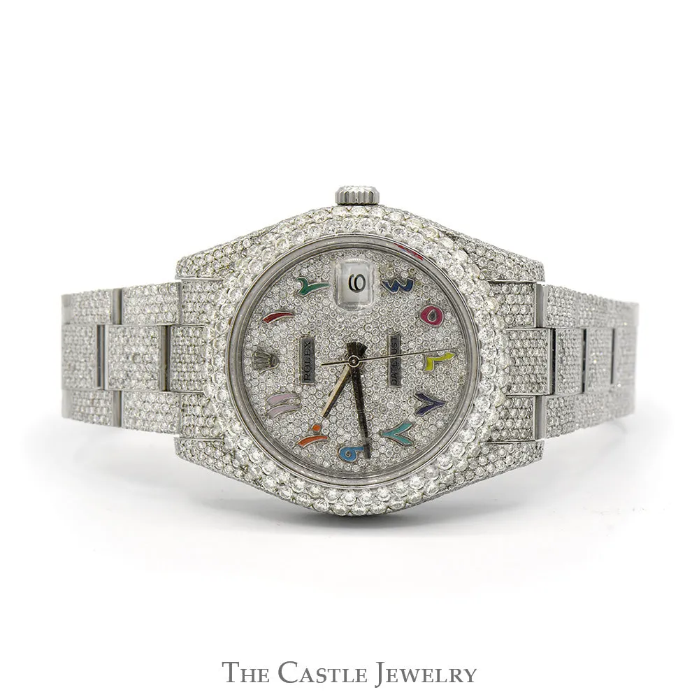 Iced Out Diamond Rolex Datejust 116334 41mm Watch with Diamond Oyster Bracelet, Bezel, Case & Arabic Dial