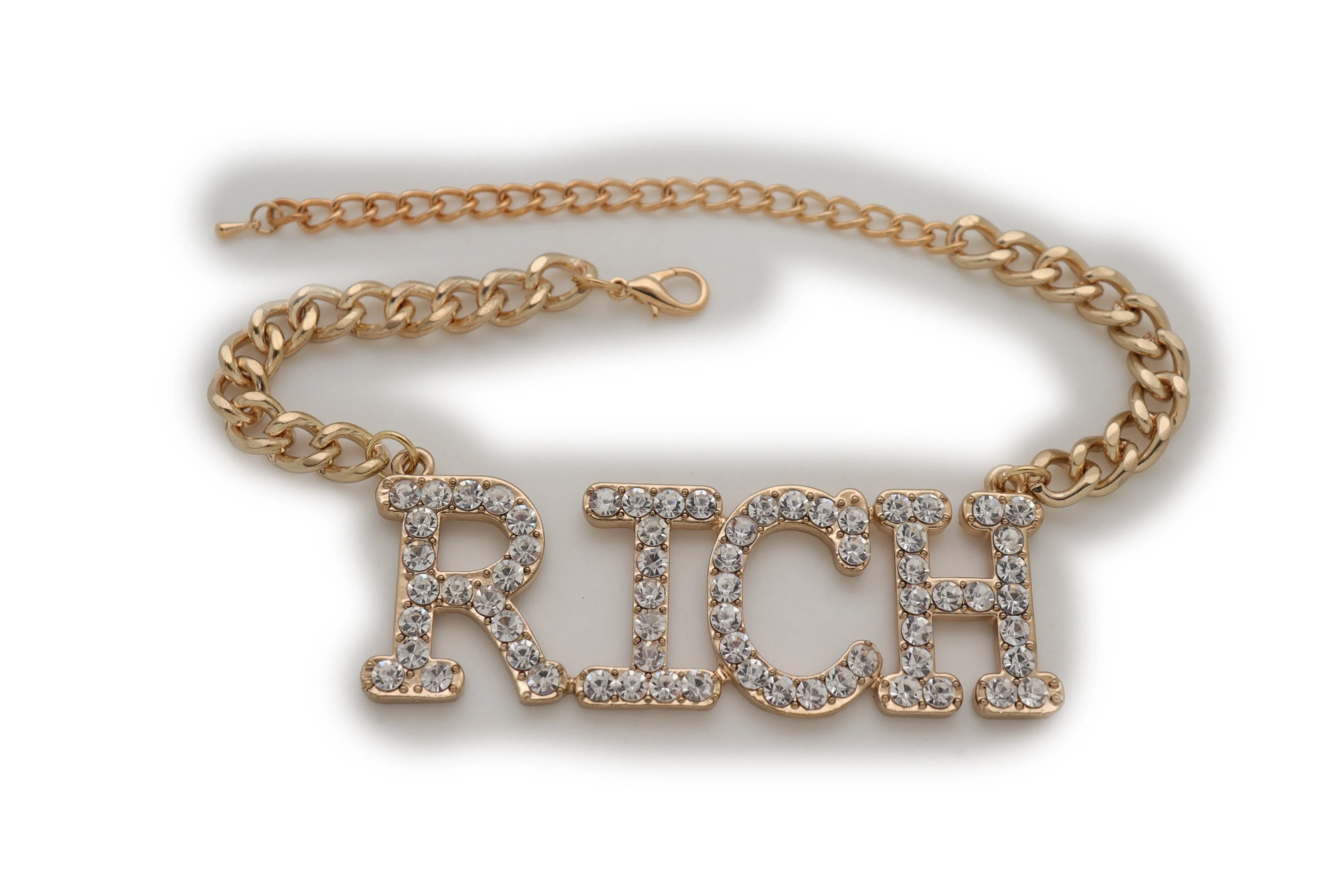 Iced Out "RICH" Gold Metal Boot Chain