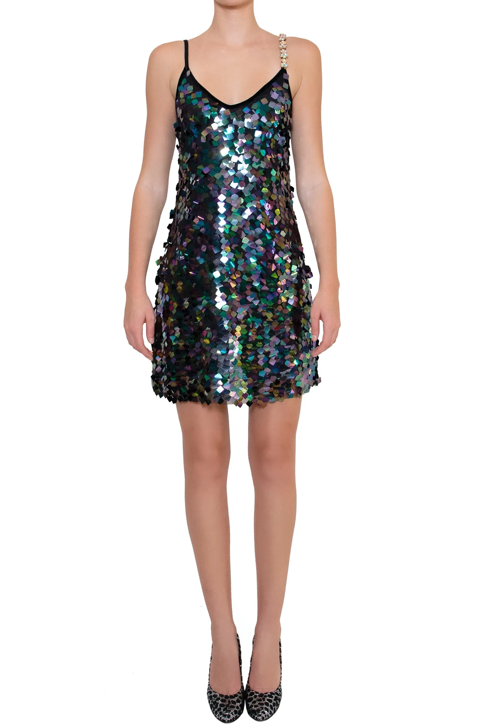 Ilona Rich Embellished Sequin Metallic Iridescent Dress