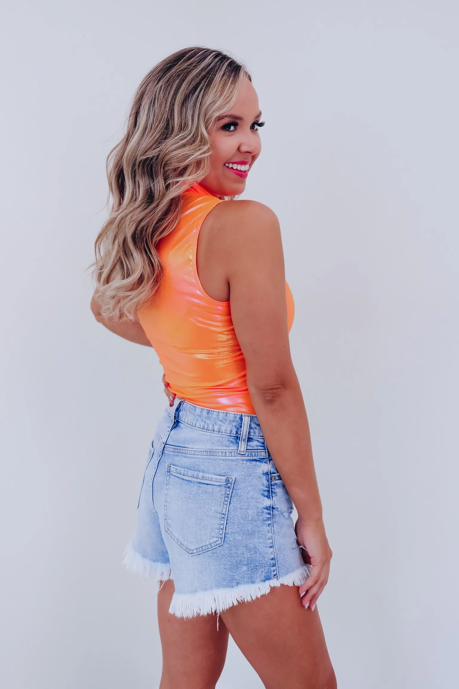 Izzy Iridescent Mock Neck Bodysuit - Orange