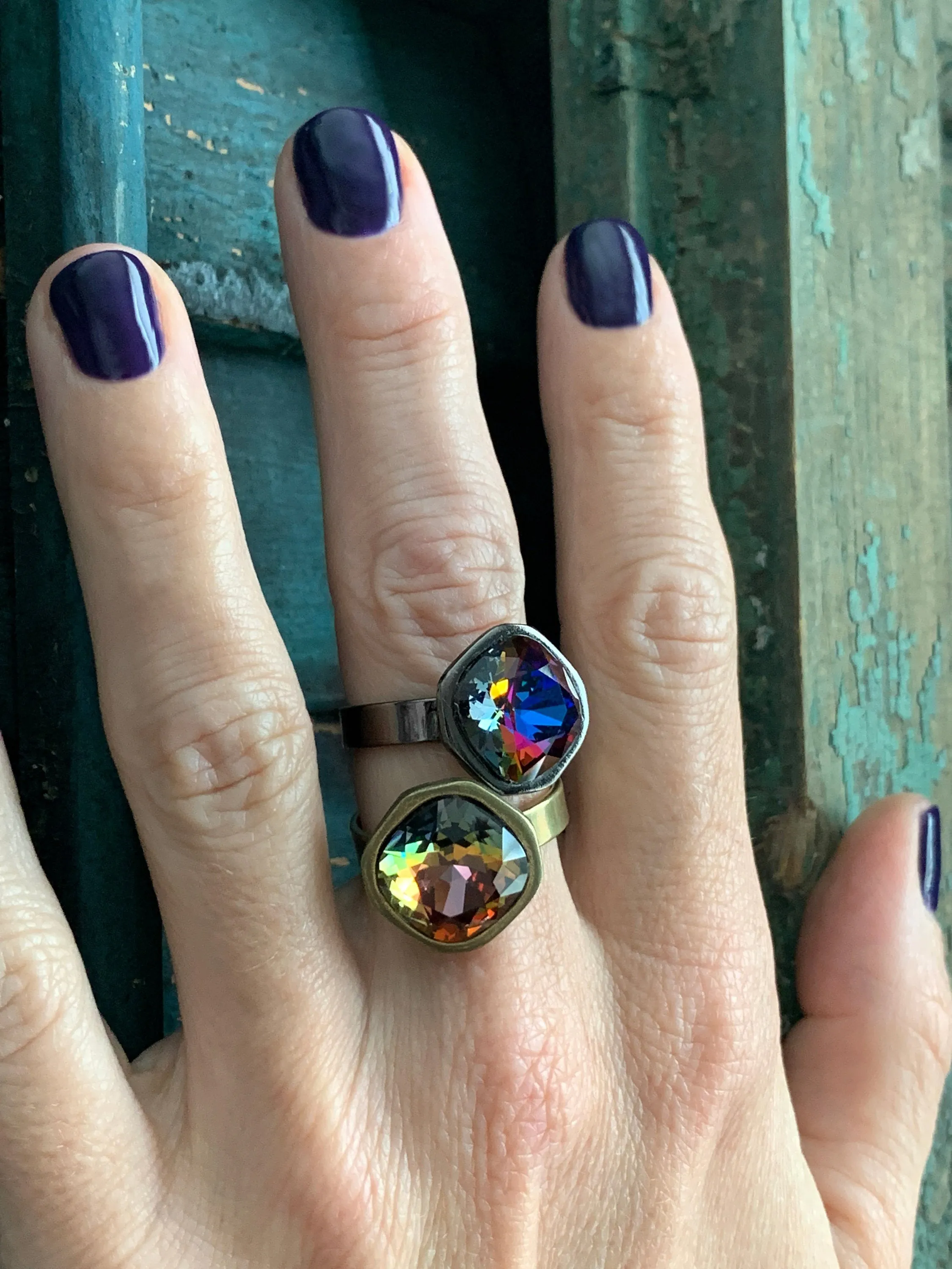 KALEIDOSCOPE - Rainbow Crystal RIng with Goth Black Vibes