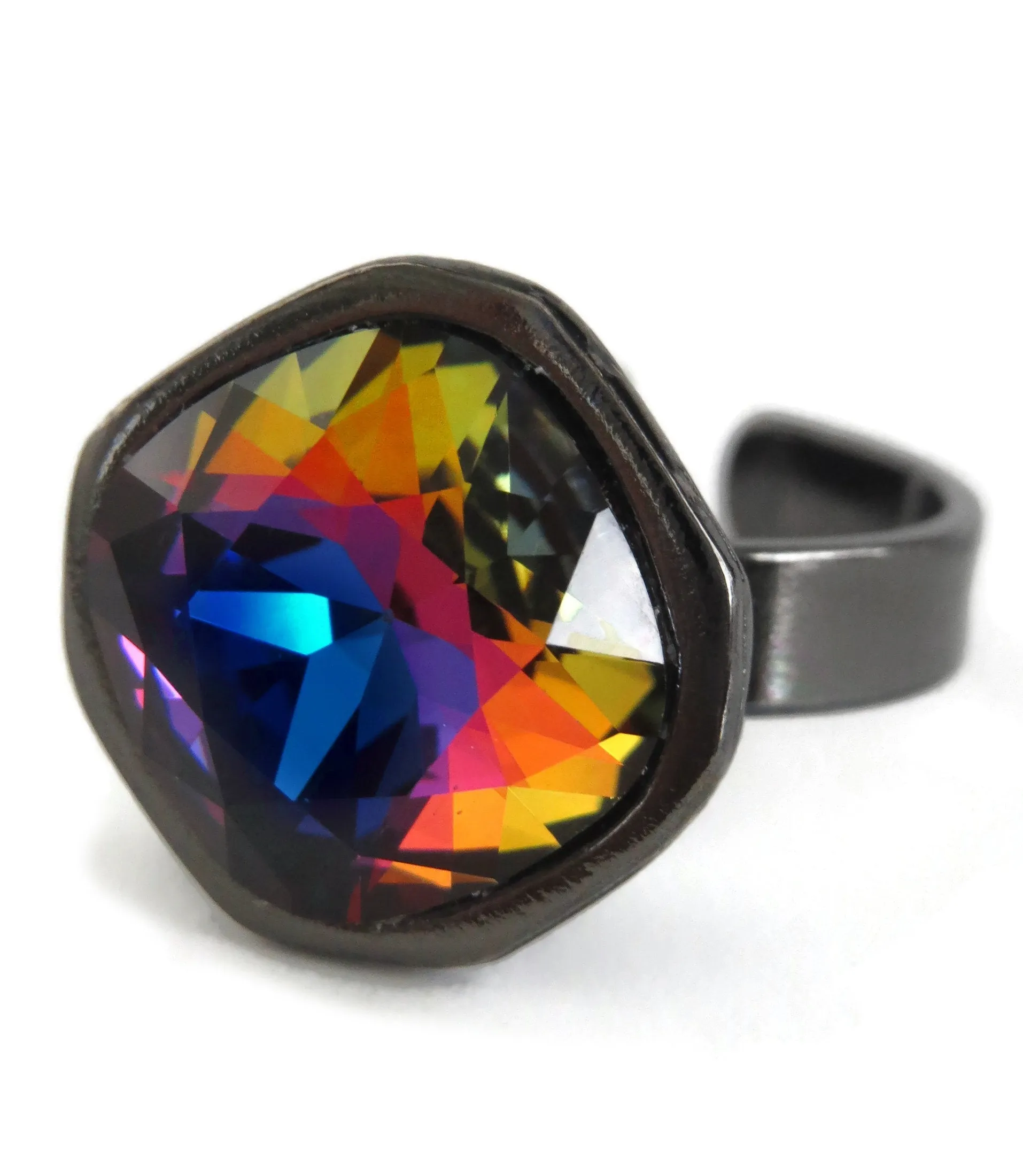 KALEIDOSCOPE - Rainbow Crystal RIng with Goth Black Vibes