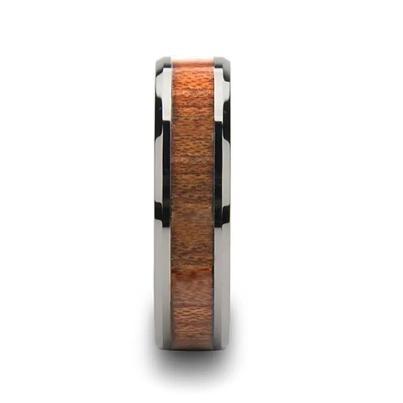 KODIAK | Silver Tungsten Ring, Rosewood Inlay, Beveled