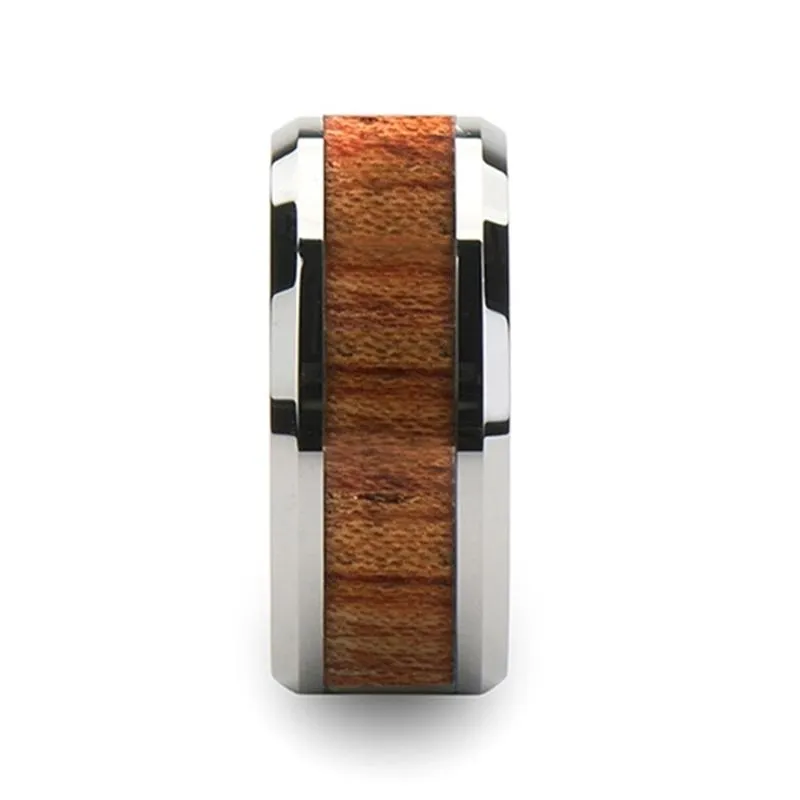 KODIAK | Silver Tungsten Ring, Rosewood Inlay, Beveled