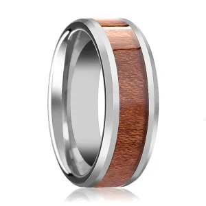 KODIAK | Silver Tungsten Ring, Rosewood Inlay, Beveled