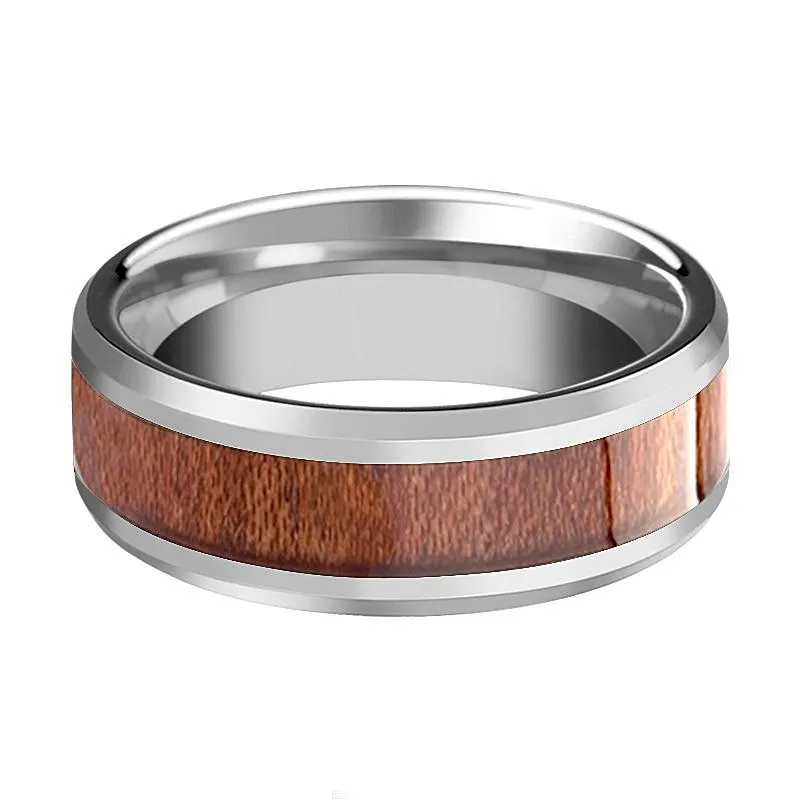 KODIAK | Silver Tungsten Ring, Rosewood Inlay, Beveled