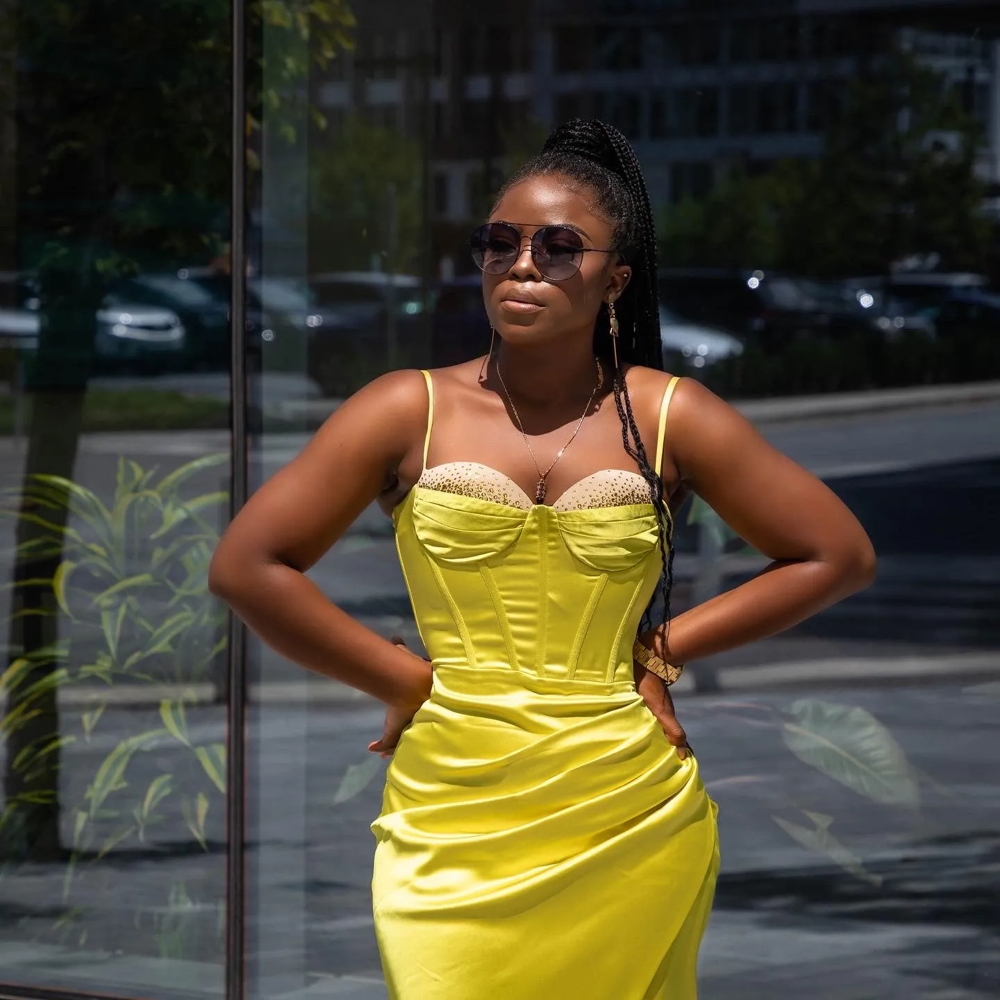 Lemon Satin Corset Dress with Crystals