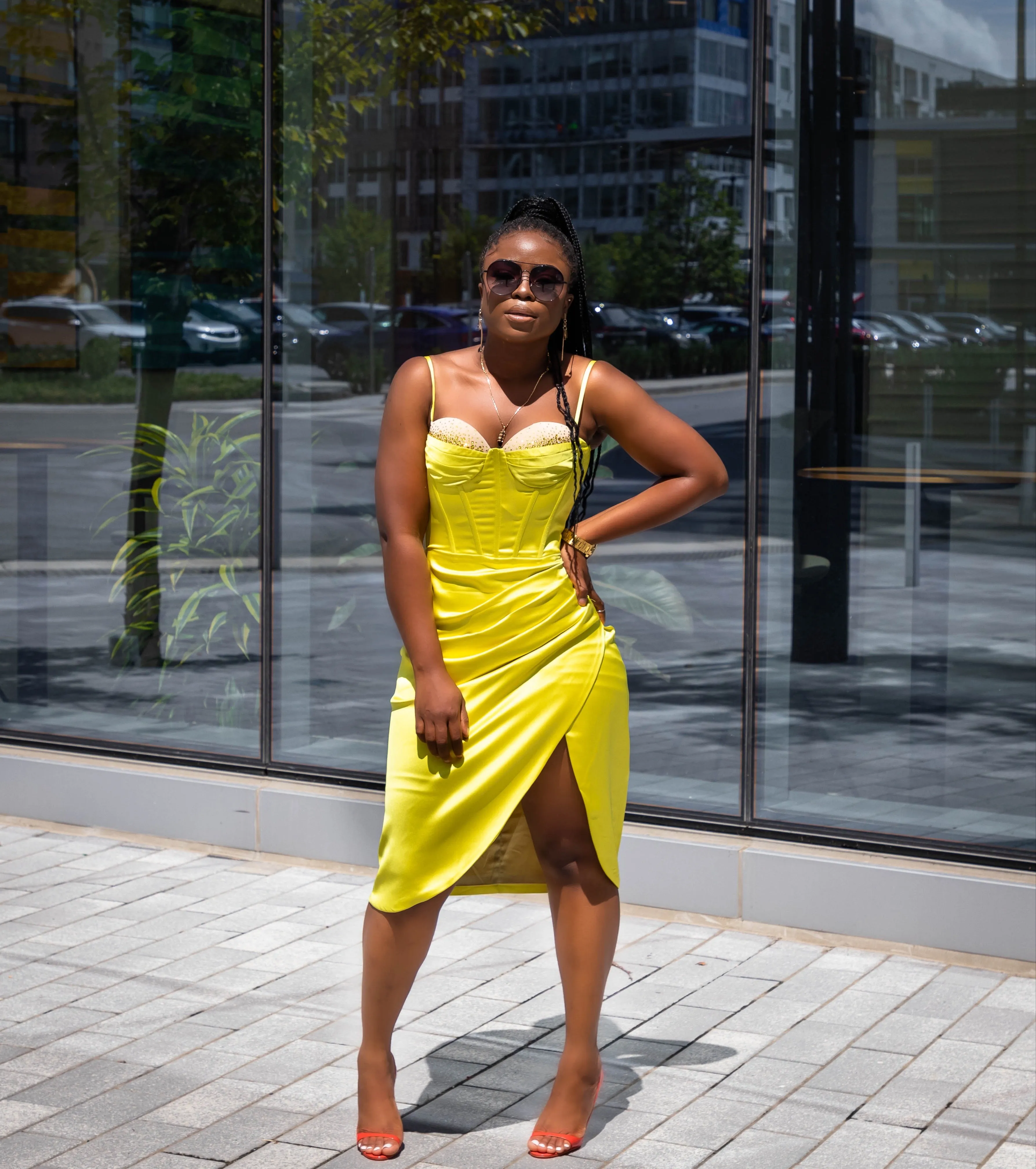 Lemon Satin Corset Dress with Crystals