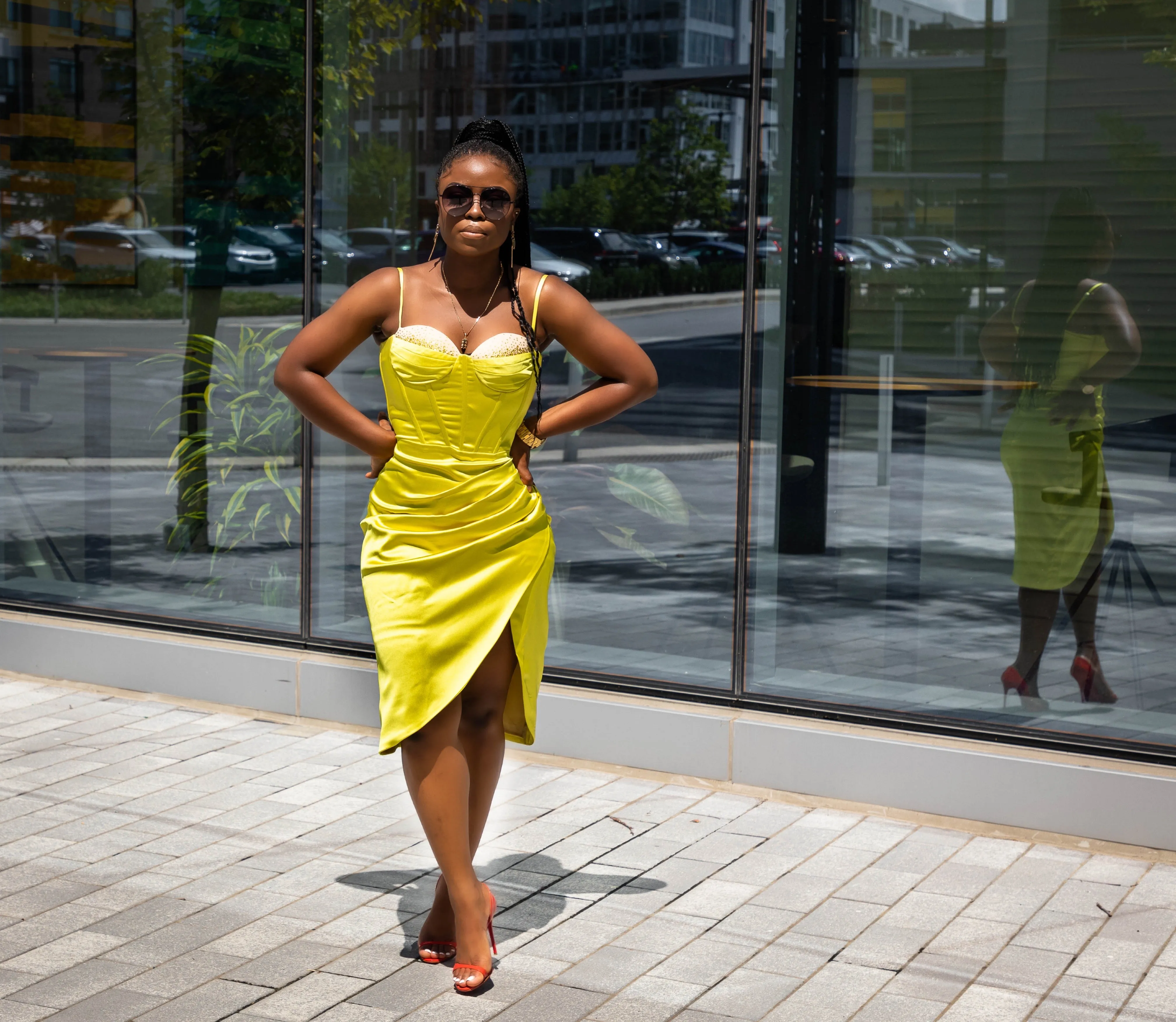 Lemon Satin Corset Dress with Crystals