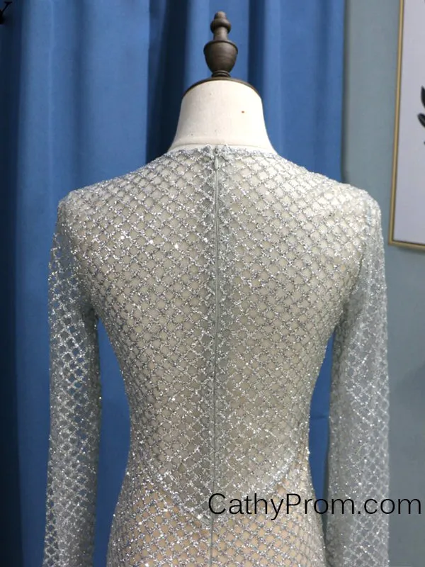 Long Sleeve Sequin Gold Sparkly Prom Dress  Mermaid Prom Dress Evening Gowns HSC5519
