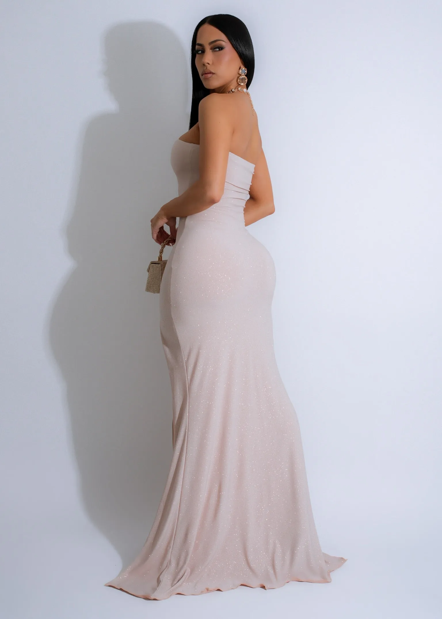 Luminous Grace Sparkly Maxi Dress Nude