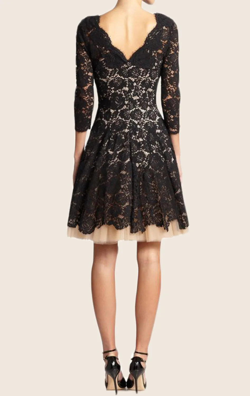 MACloth Half Sleeves Short Lace Formal Dress Two Tone Cocktail Dress