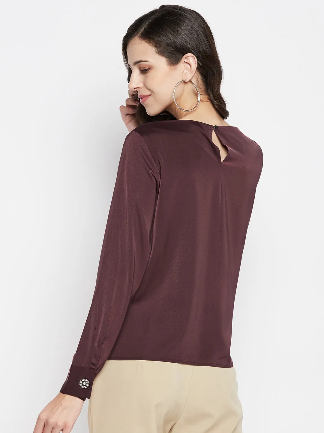 Madame Boat Neck Cuff Sleeve Solid Onion Top