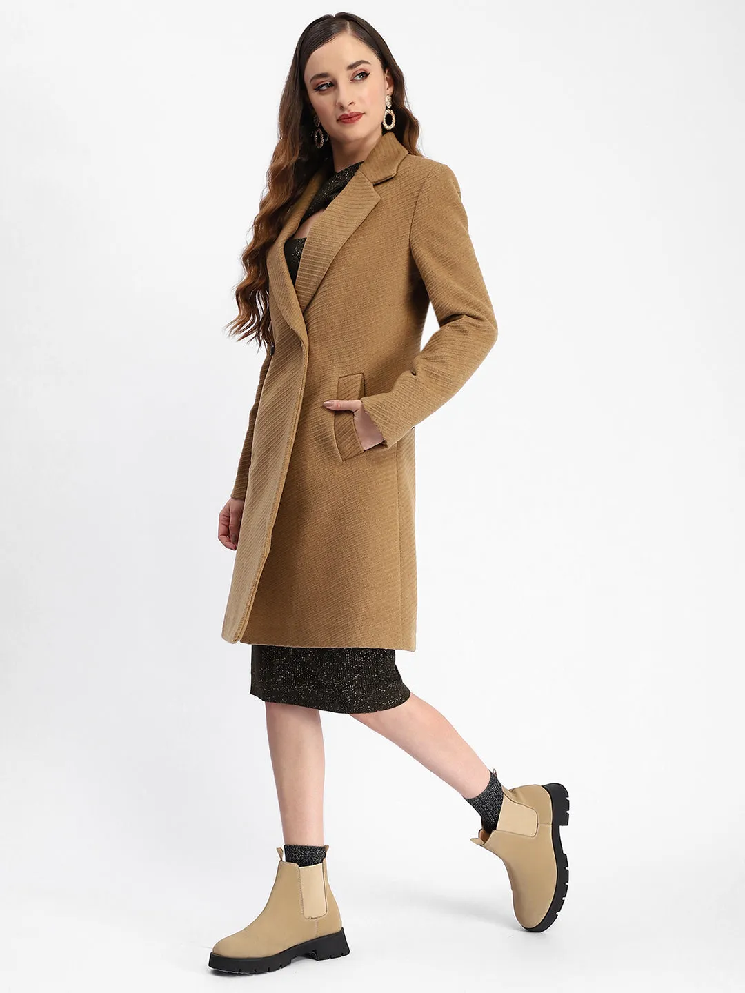 Madame Diagonal Double Breasted Brown Long Coat