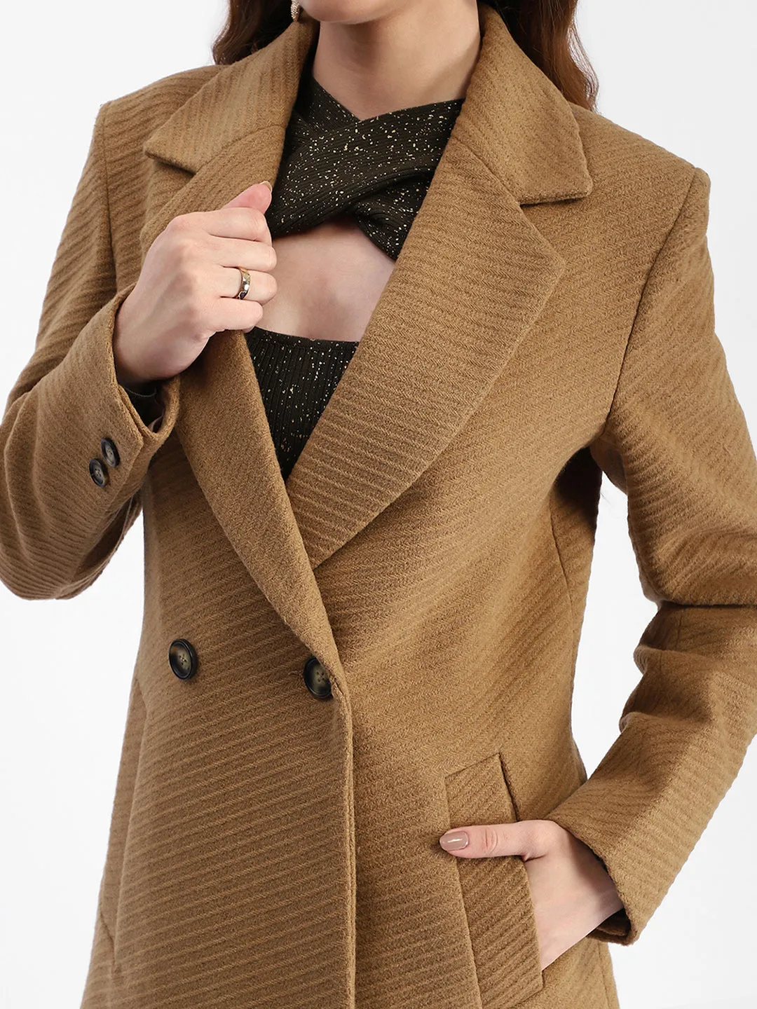 Madame Diagonal Double Breasted Brown Long Coat