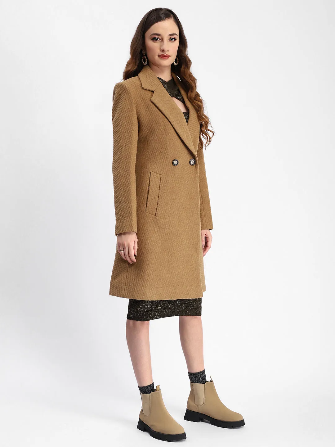 Madame Diagonal Double Breasted Brown Long Coat