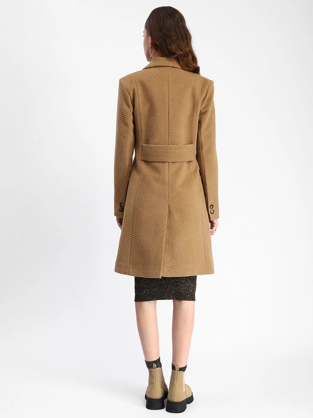 Madame Diagonal Double Breasted Brown Long Coat
