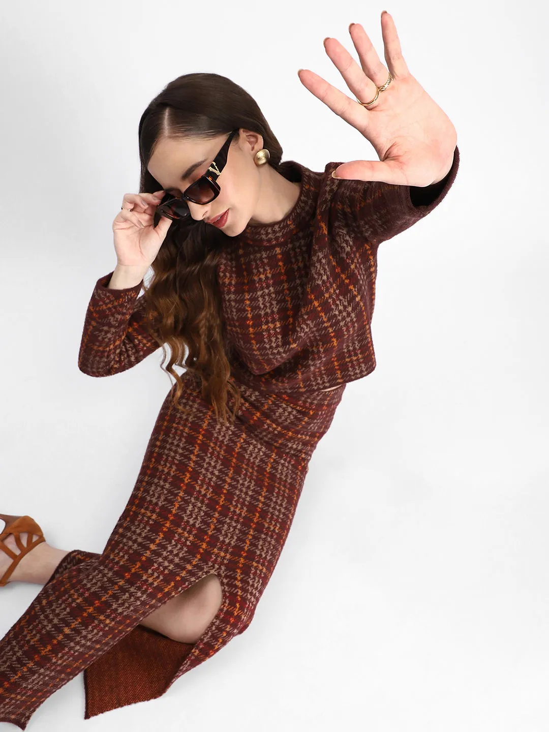 Madame Rust Plaid Skirt and Sweater Co-ord Set
