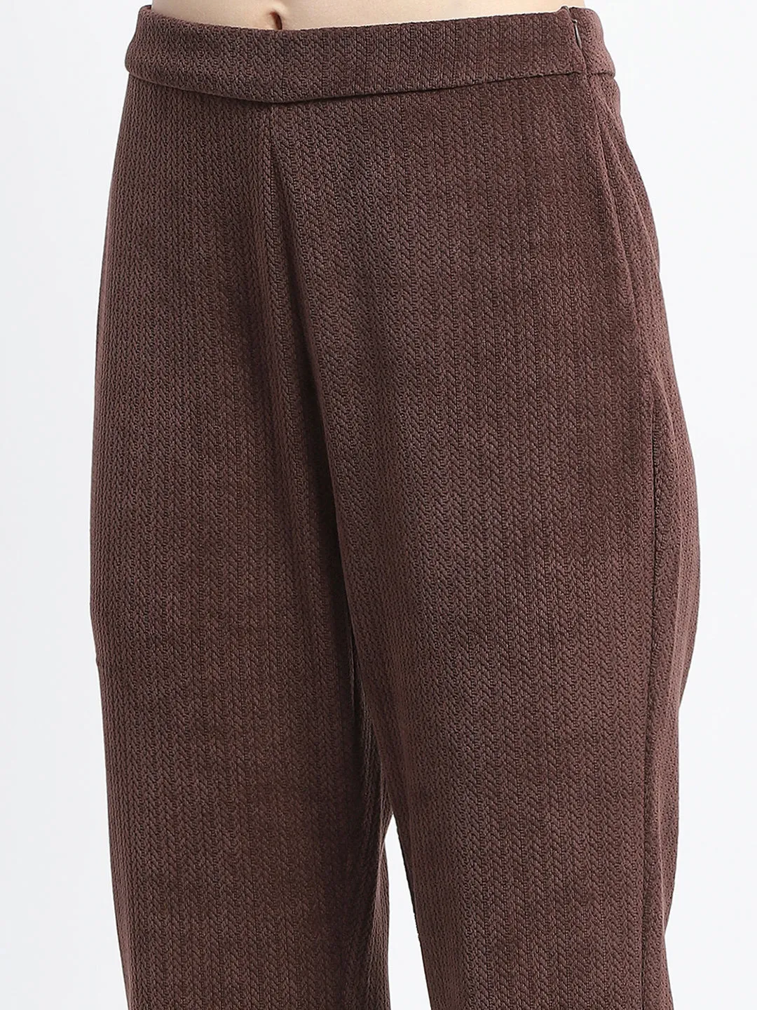 Madame Velvet Zip Top and Straight Bottoms Brown Coord Set