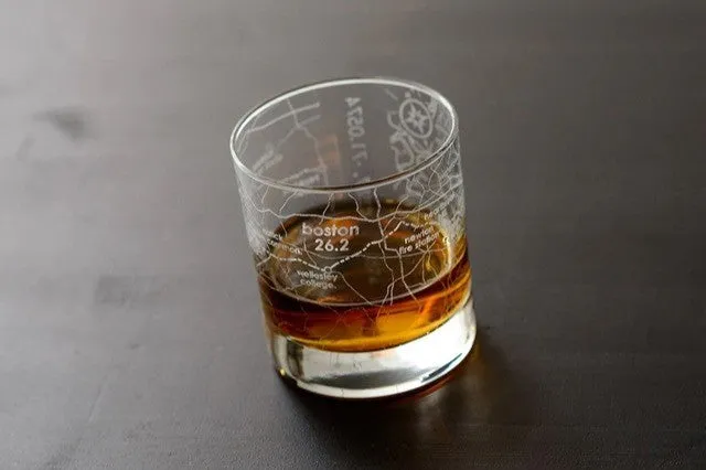 Marathon Map Etched Rocks Glass