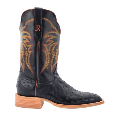 MENS 11" BLACK FULL QUILL OSTRICH R WATSON BOOTS