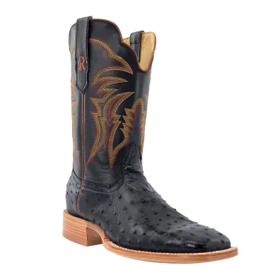 MENS 11" BLACK FULL QUILL OSTRICH R WATSON BOOTS