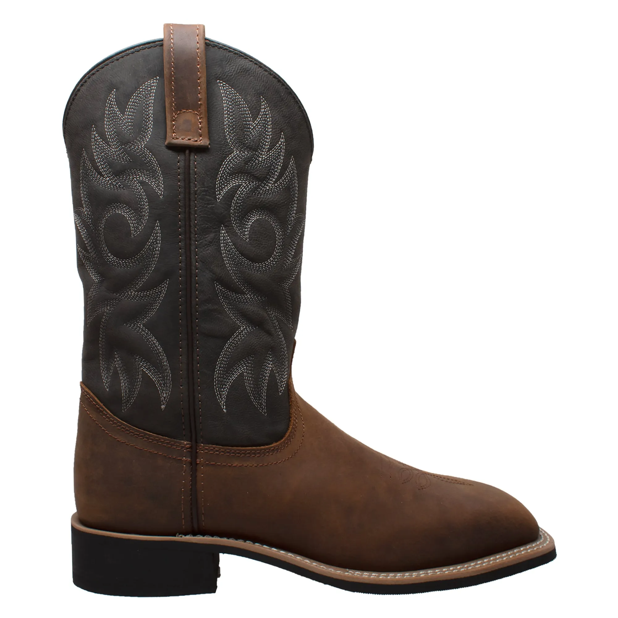 Men's 12" Western Square Toe Black/Brown - 9859