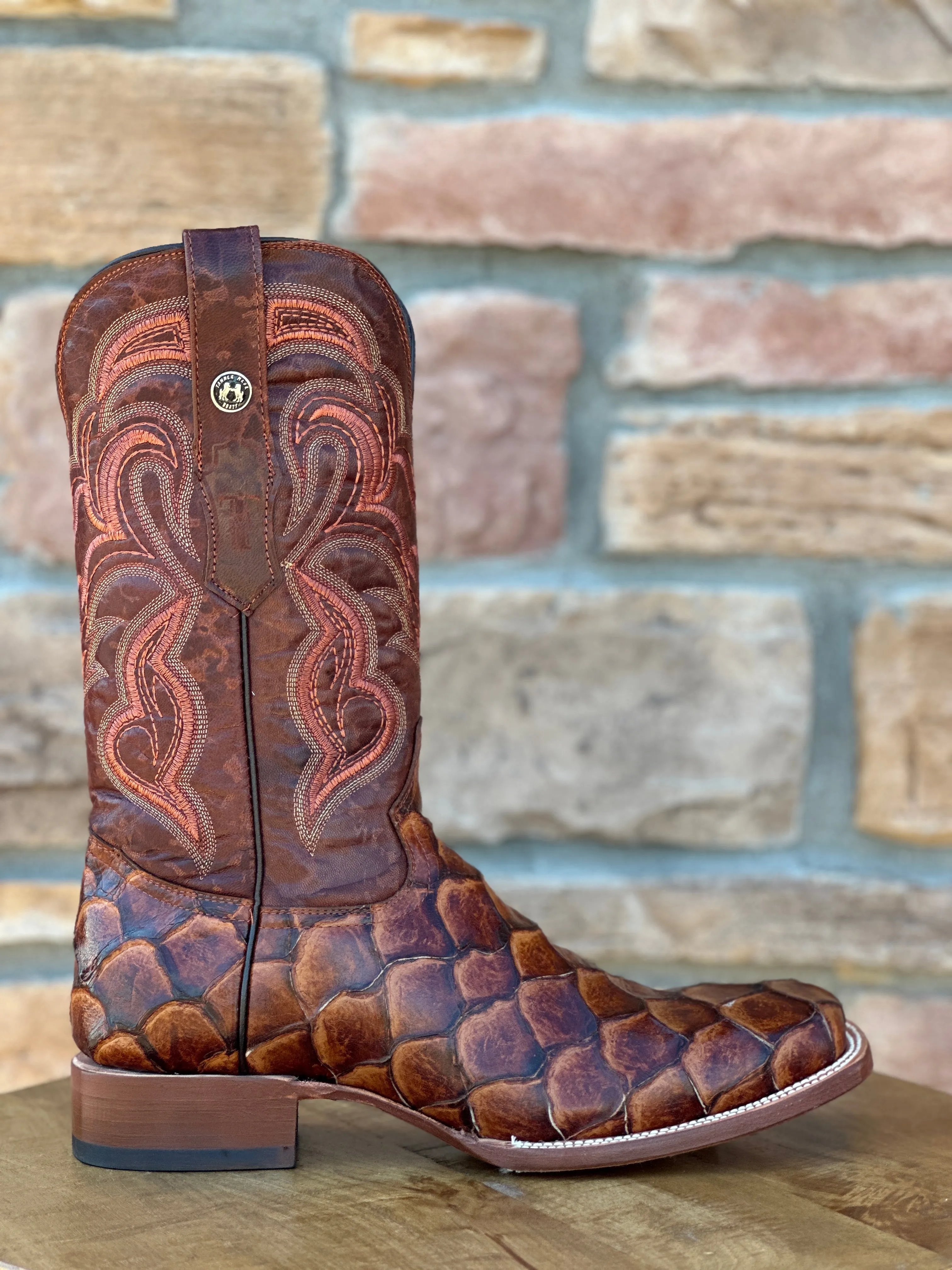 Men's Tanner Mark Cognac Fish Print Boots