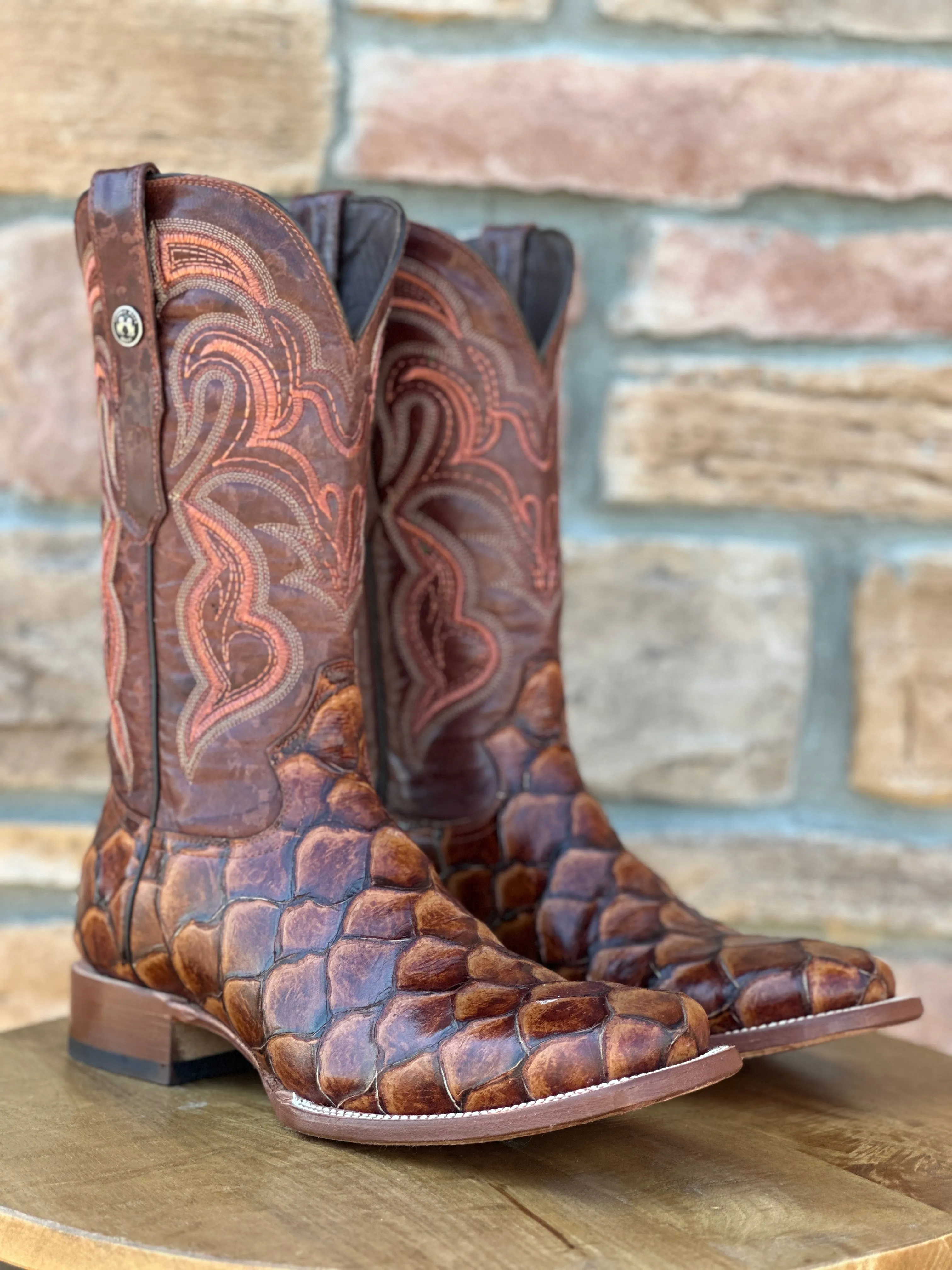 Men's Tanner Mark Cognac Fish Print Boots