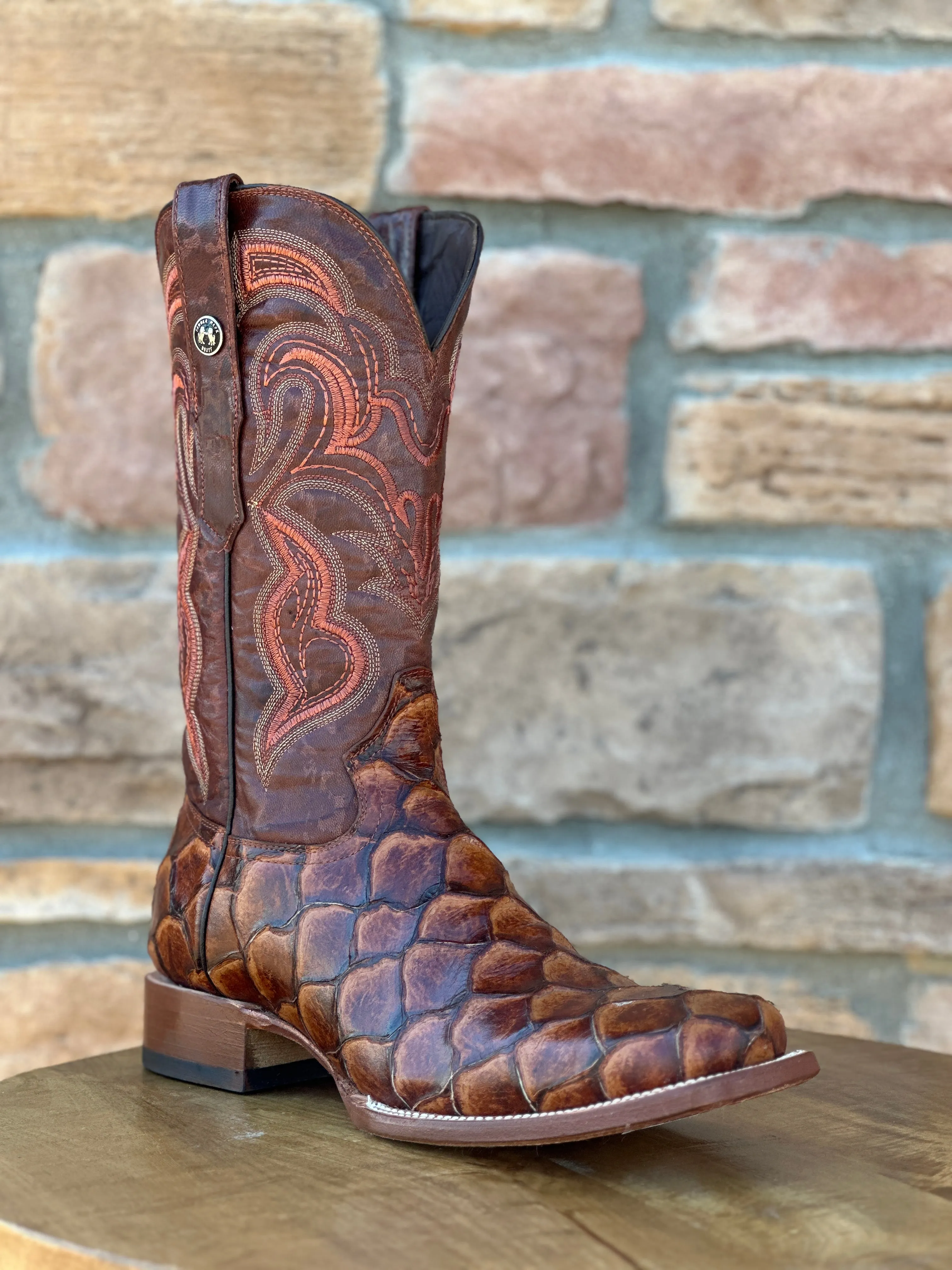 Men's Tanner Mark Cognac Fish Print Boots