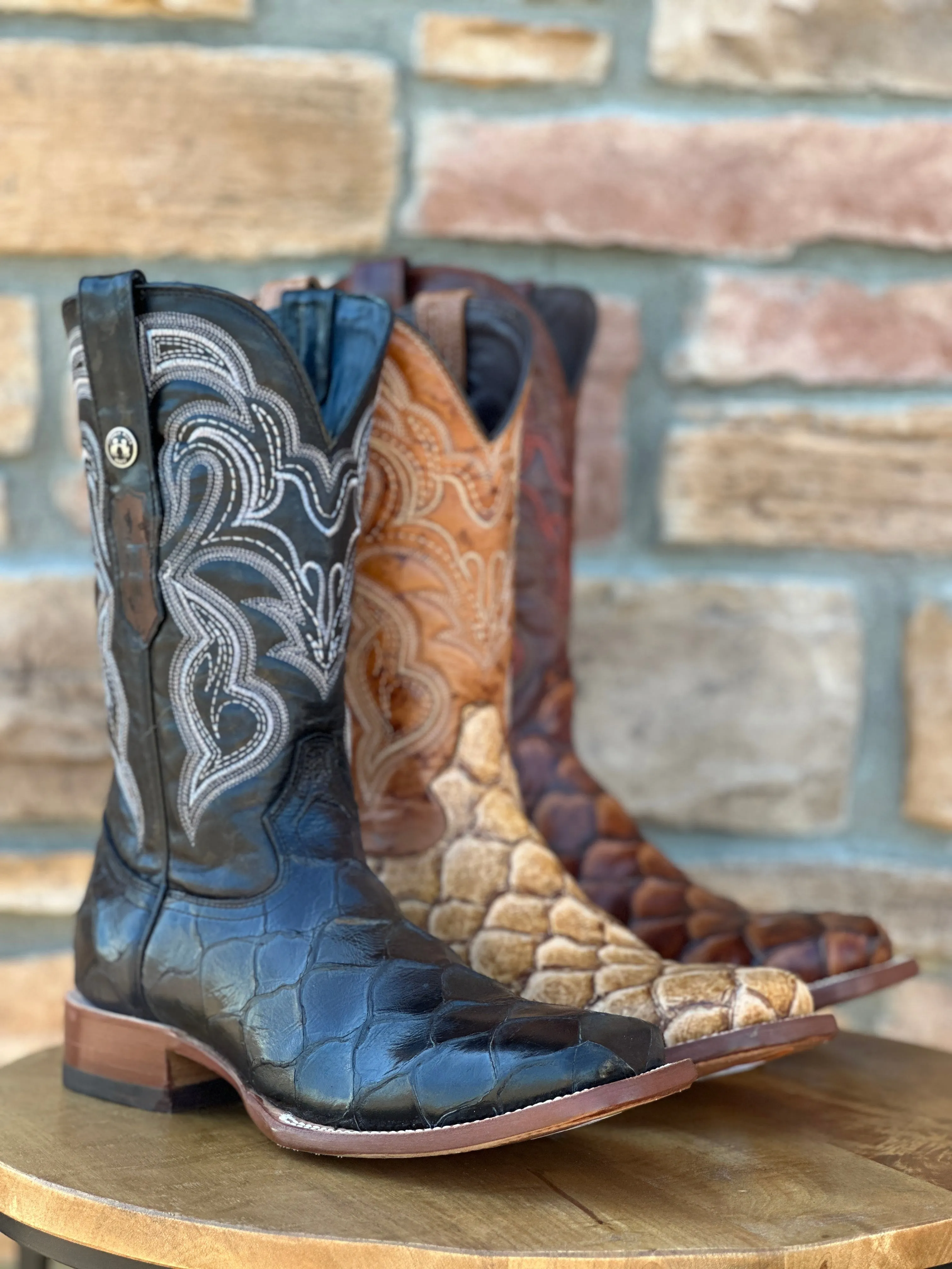 Men's Tanner Mark Cognac Fish Print Boots