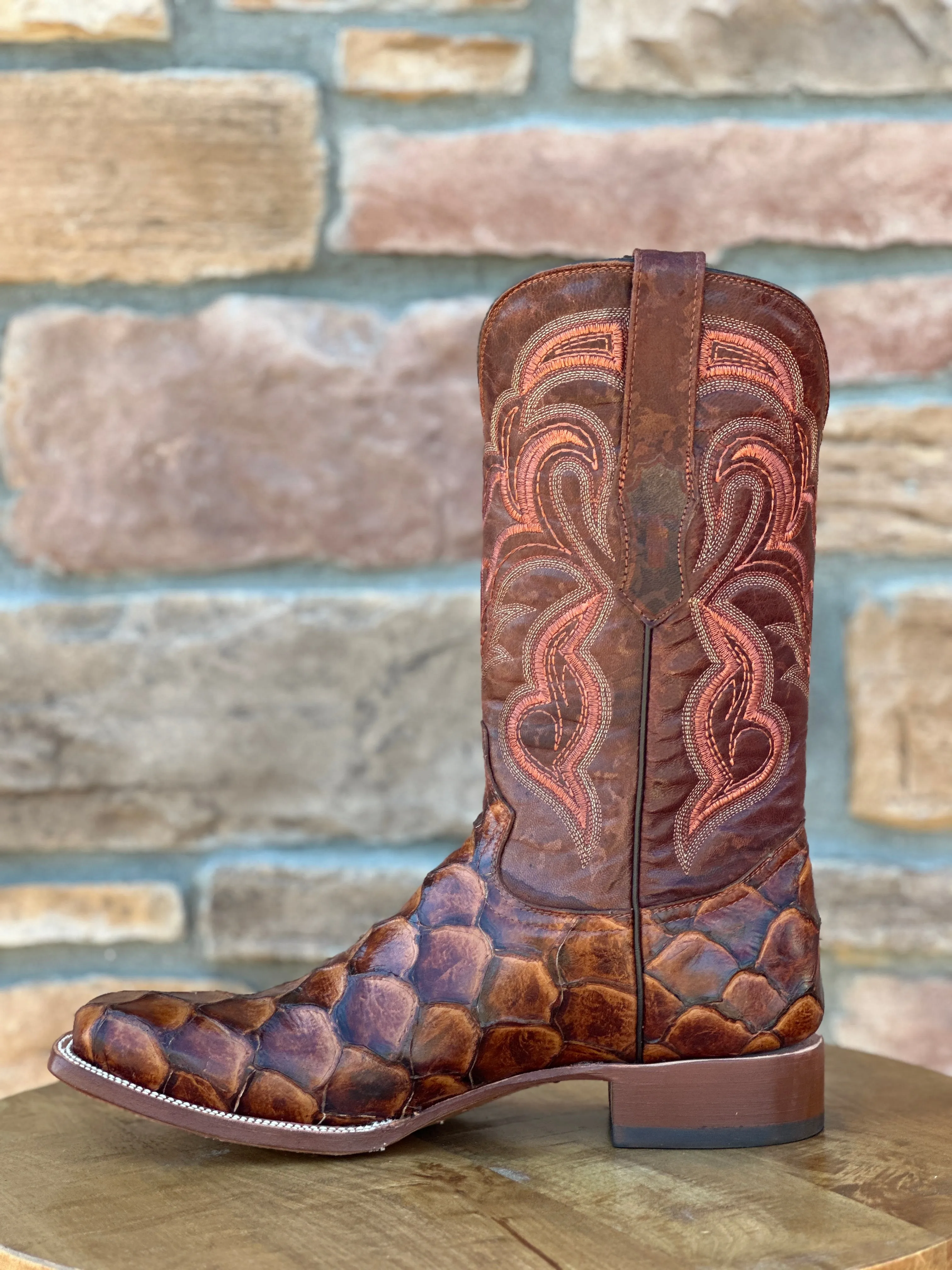 Men's Tanner Mark Cognac Fish Print Boots