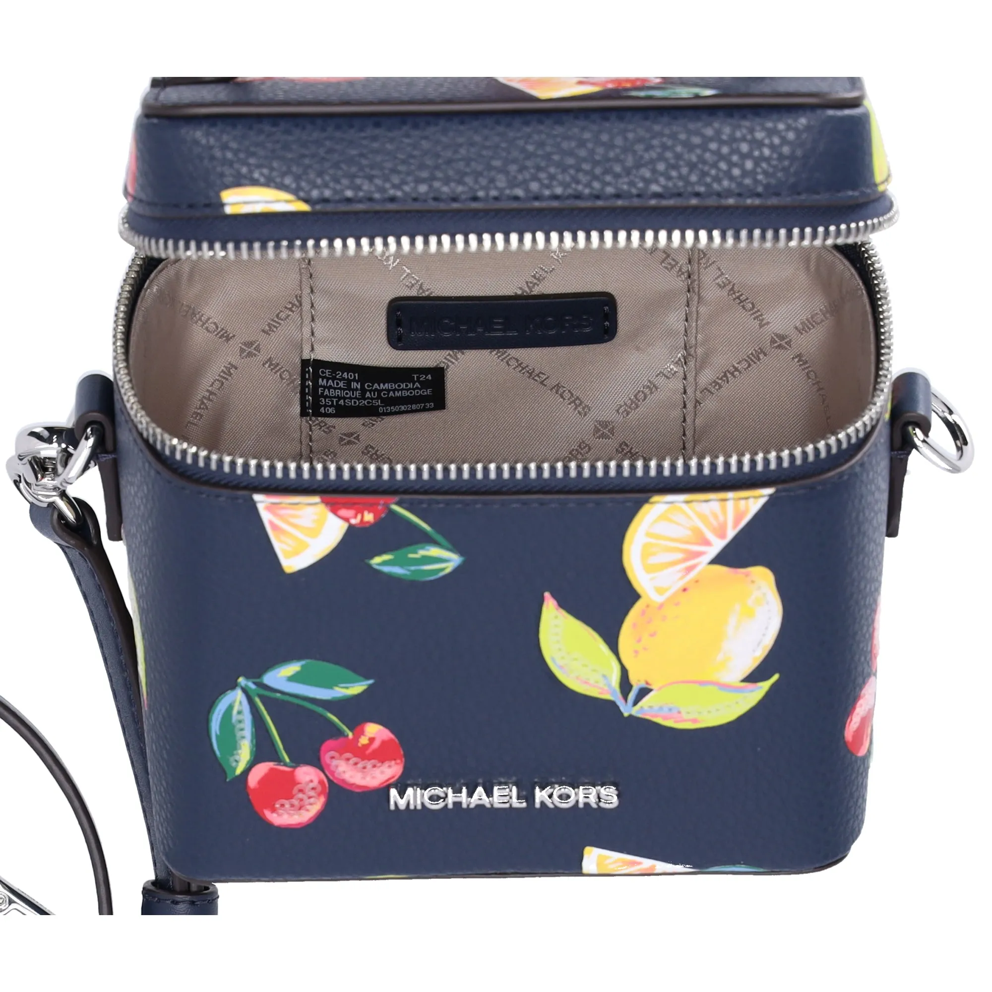 Michael Kors Sandrine Small Sequined Lemon Print Crossbody Bag Vanity Case