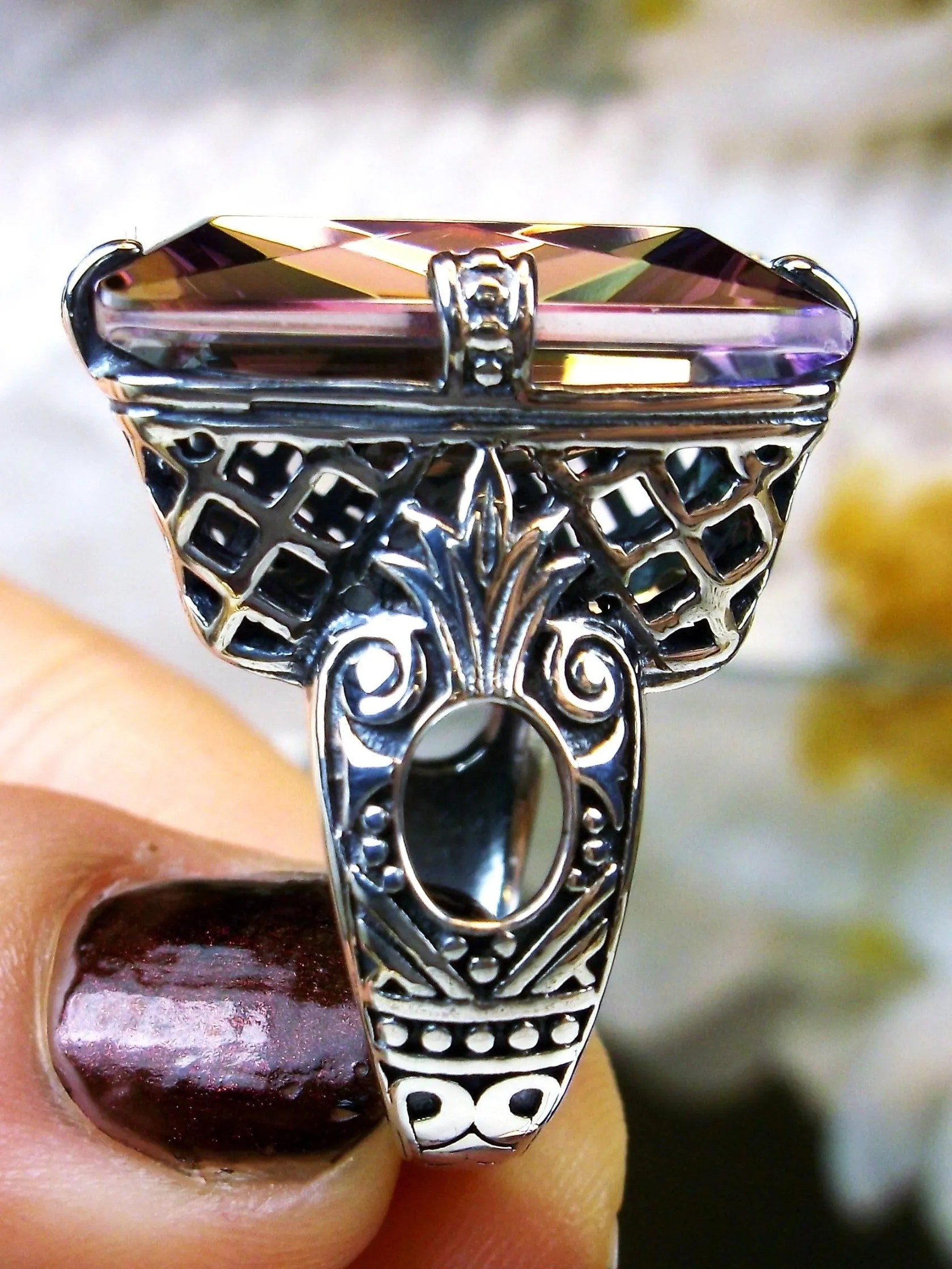 Mystic Topaz Ring, 6 Prong Ring, 30ct Art Deco Ring, Vintage Jewelry #D104