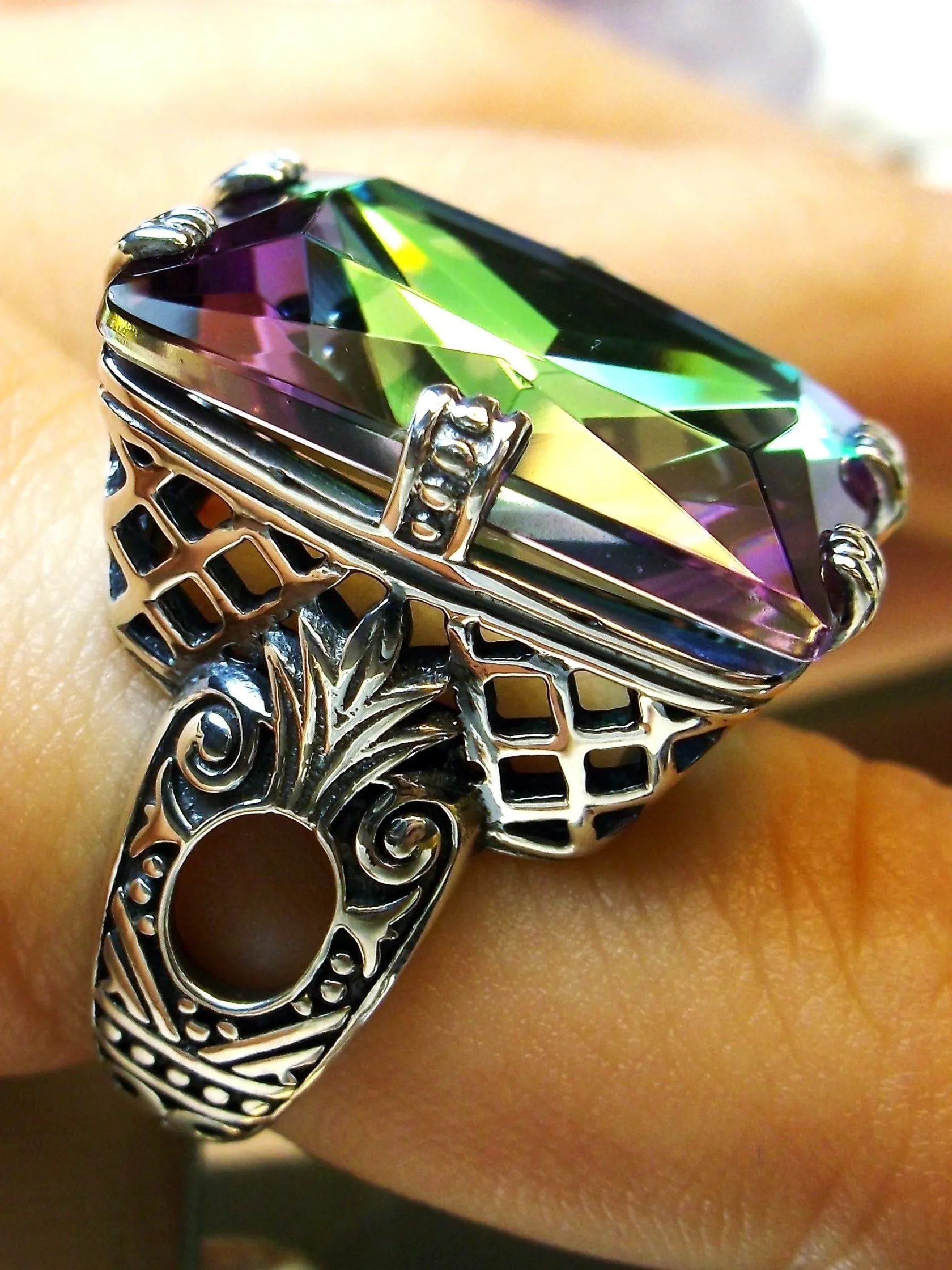 Mystic Topaz Ring, 6 Prong Ring, 30ct Art Deco Ring, Vintage Jewelry #D104