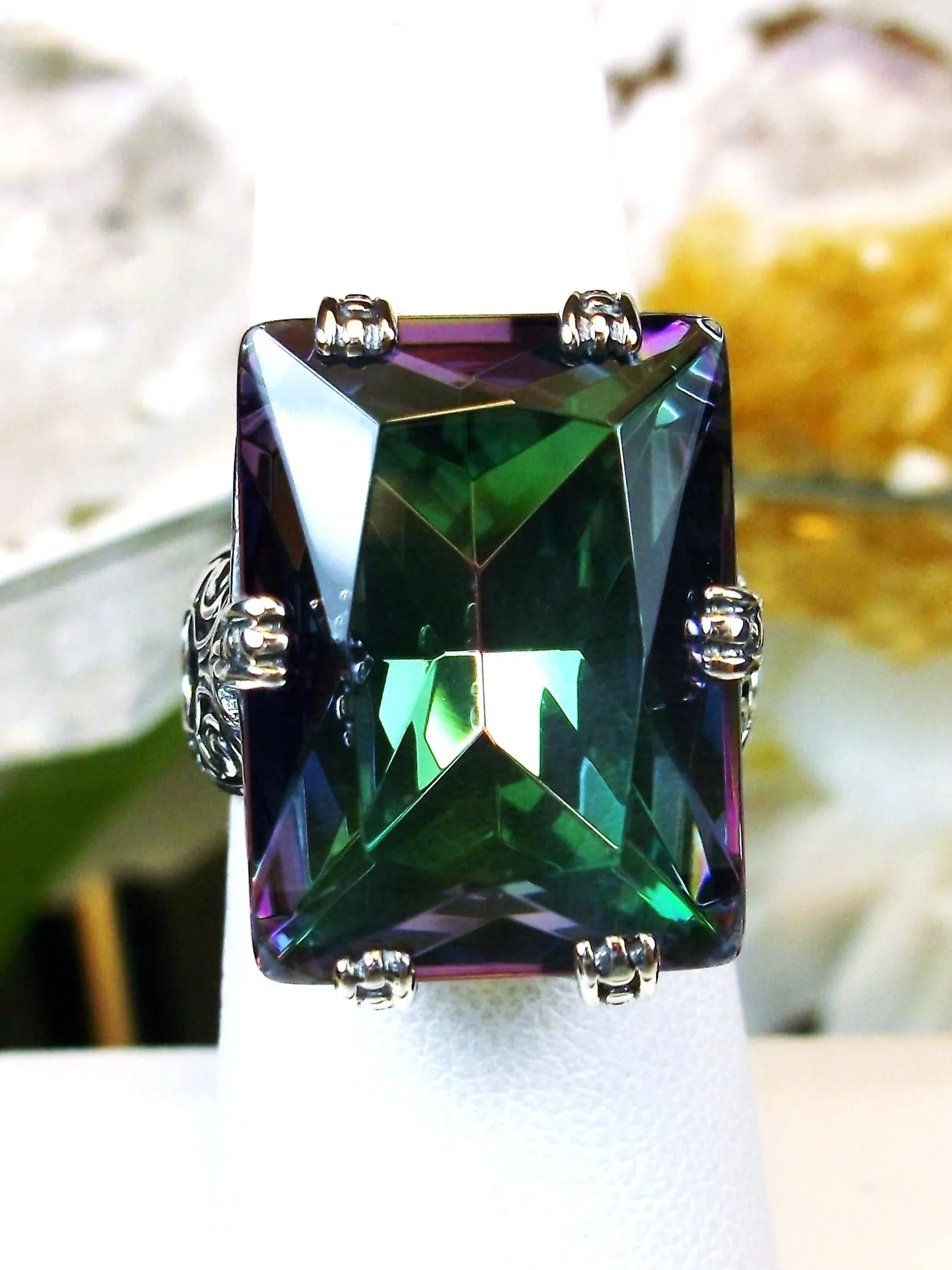 Mystic Topaz Ring, 6 Prong Ring, 30ct Art Deco Ring, Vintage Jewelry #D104