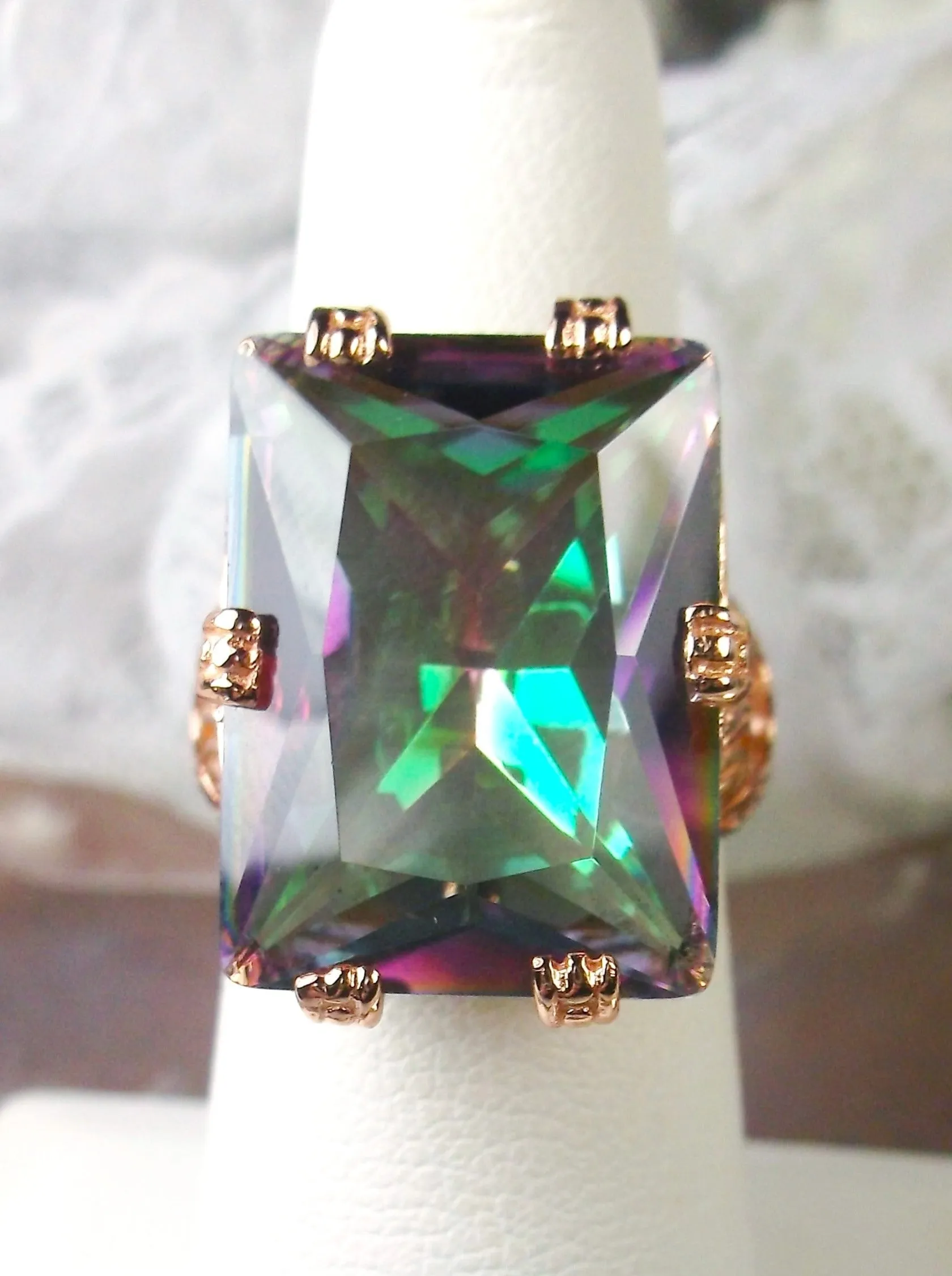 Mystic Topaz Ring, 6 Prong Rose Gold plated Ring, 30ct Gem, Vintage Jewelry #D104
