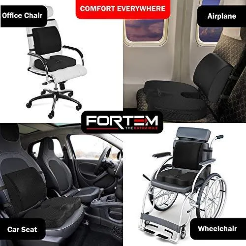 New FORTEM Seat Cushion & Lumbar Support for Office Chair, Car, Wheelchair, Memory Foam Pillow, Washable Covers! Retails $120 