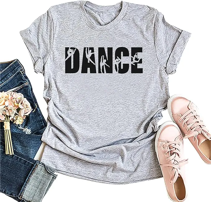 New Space Grey IOEGW Dance Shirts for Women Graphic Ballet Dance Team T-Shirts Casual Short Sleeves Tees Gifts for Daughter Top Sz S