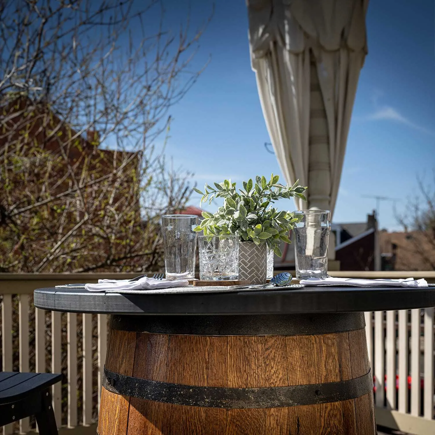 Outdoor Whiskey Barrel Pub Tables