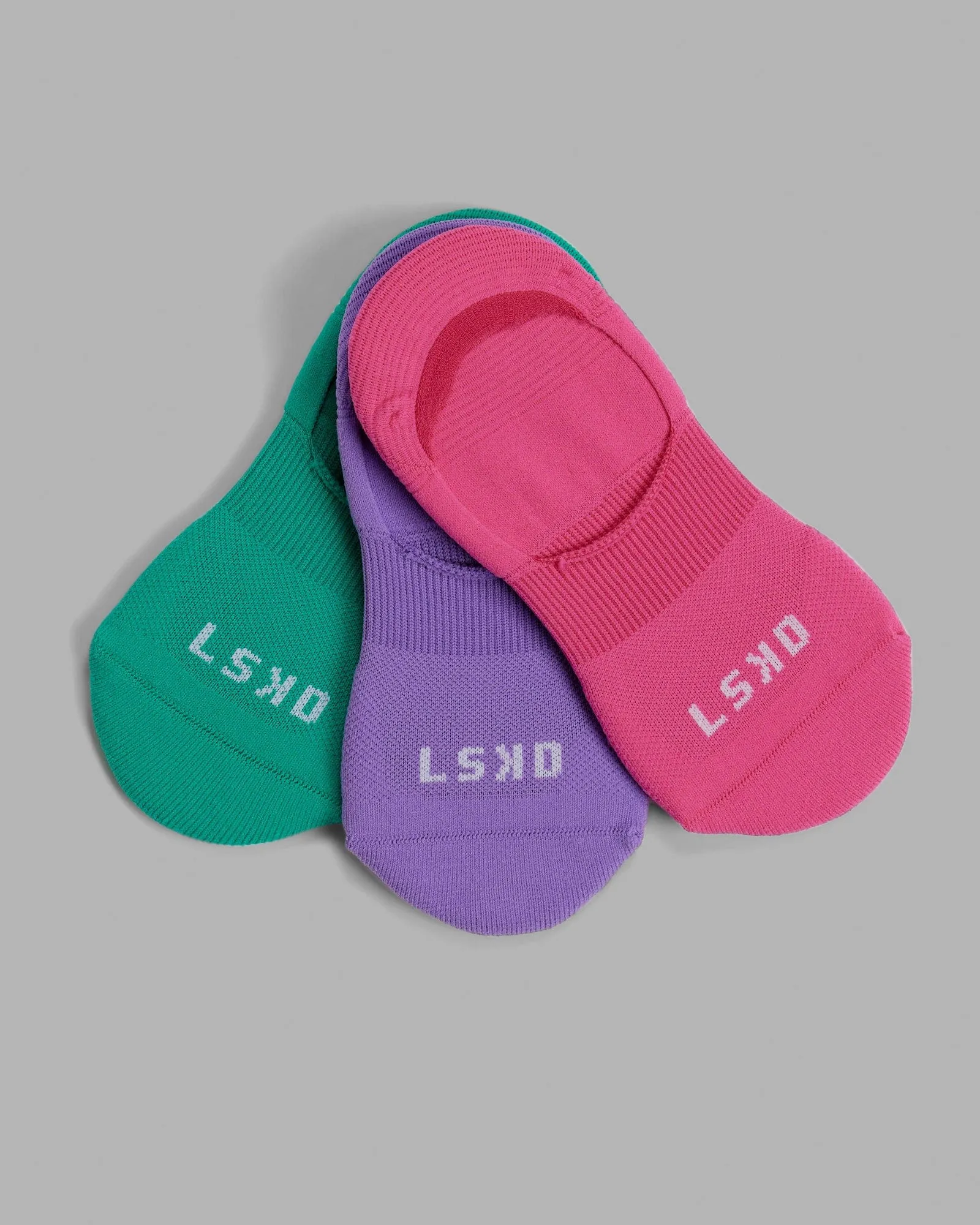 Performance No Show Socks 3 Pack - Green/Purple/Pink