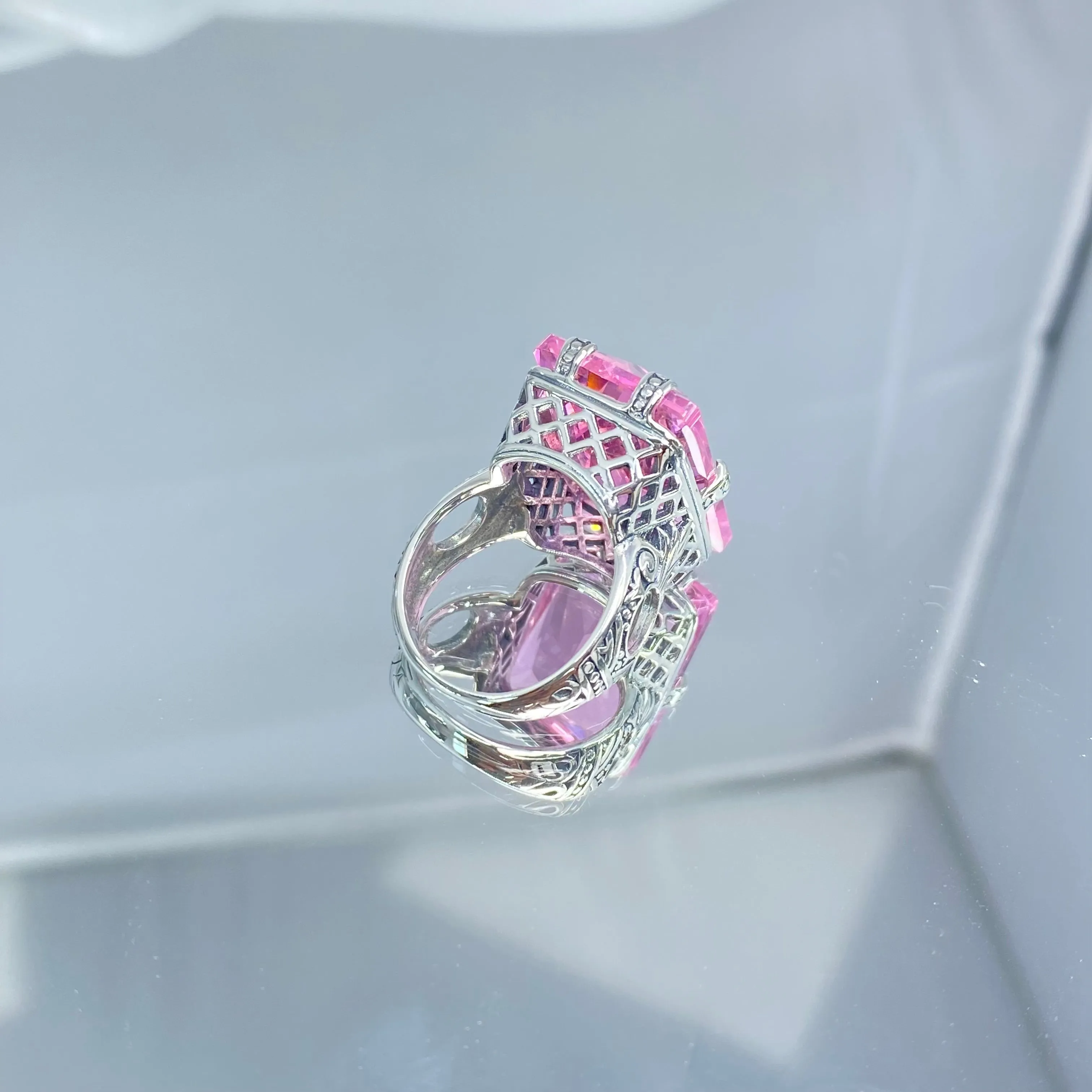 Pink Topaz Ring, Size 13, Six Prong Ring, 30ct Art Deco Ring, Vintage Jewelry #D104 - Ready to Ship