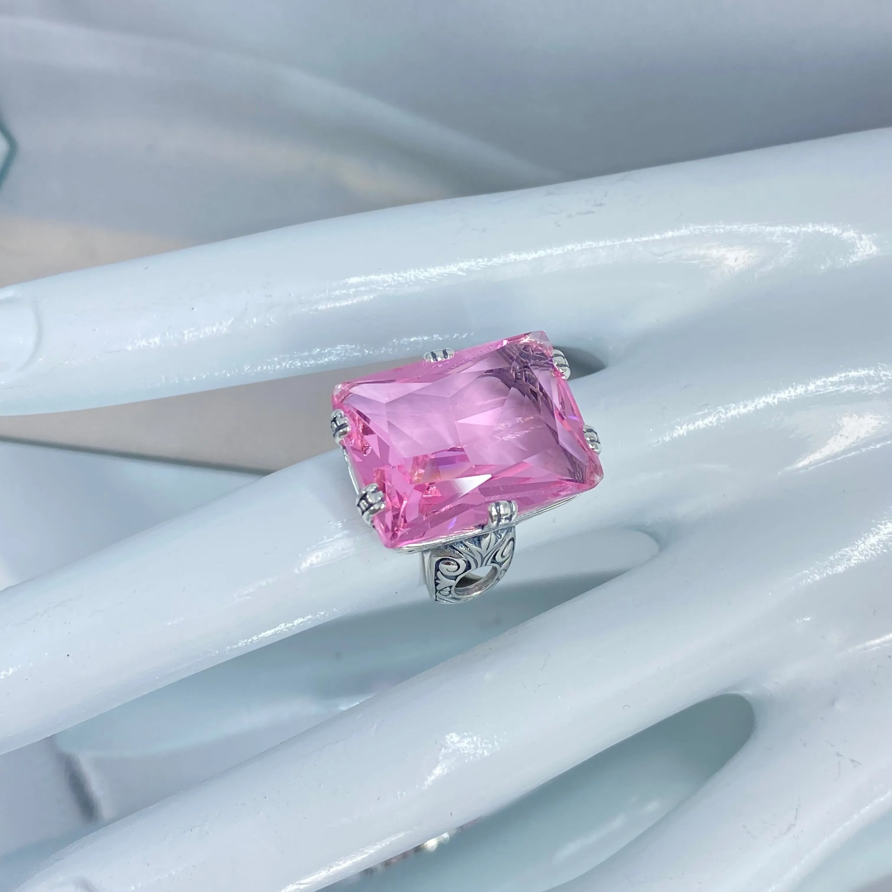 Pink Topaz Ring, Size 13, Six Prong Ring, 30ct Art Deco Ring, Vintage Jewelry #D104 - Ready to Ship