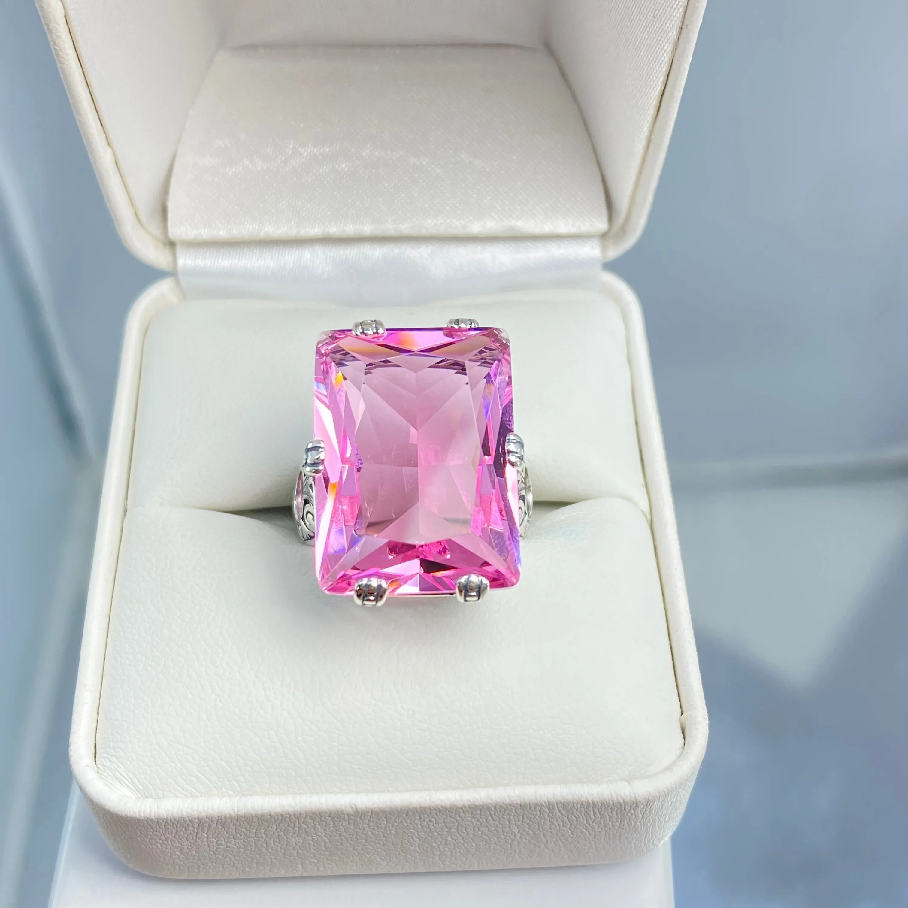Pink Topaz Ring, Size 13, Six Prong Ring, 30ct Art Deco Ring, Vintage Jewelry #D104 - Ready to Ship