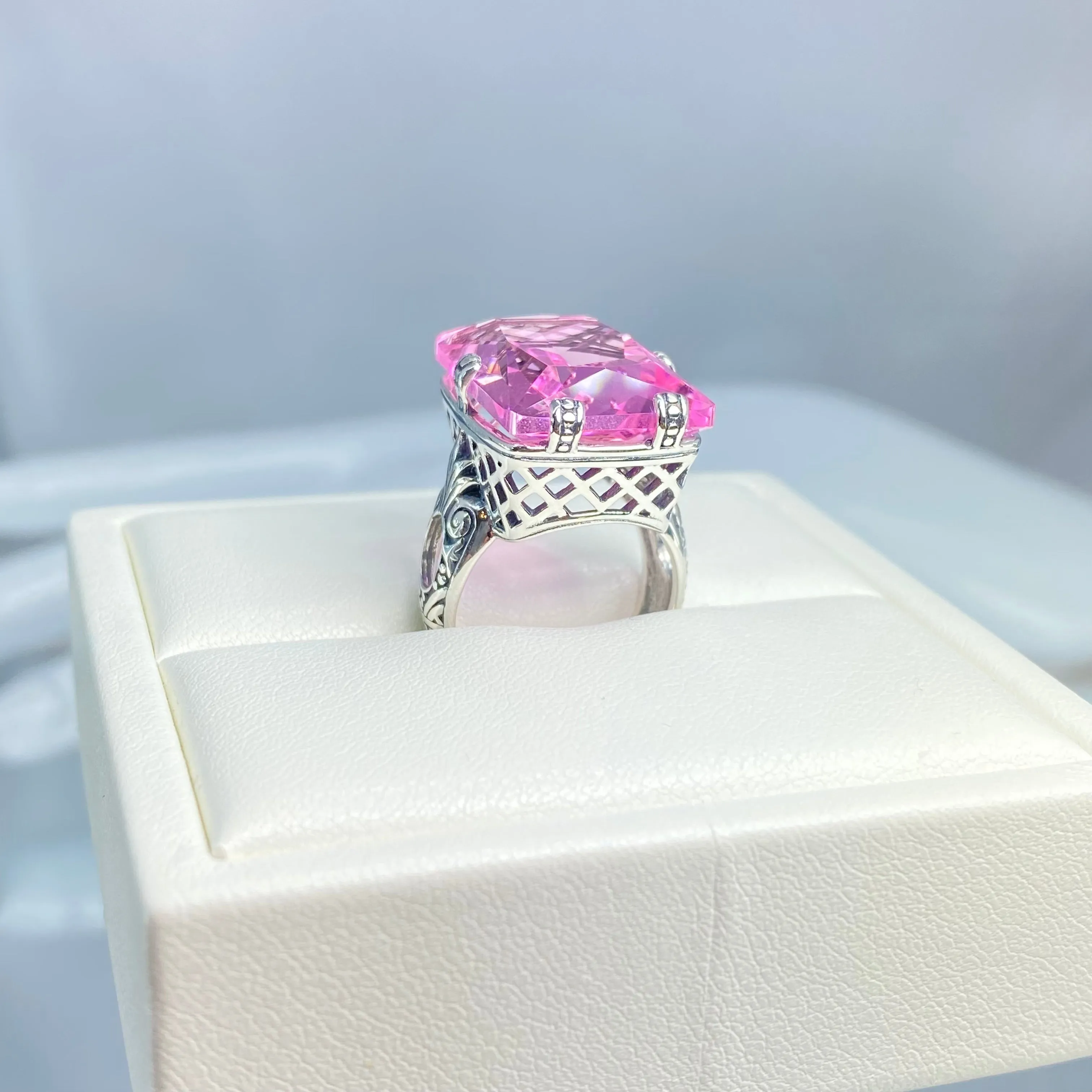 Pink Topaz Ring, Size 13, Six Prong Ring, 30ct Art Deco Ring, Vintage Jewelry #D104 - Ready to Ship