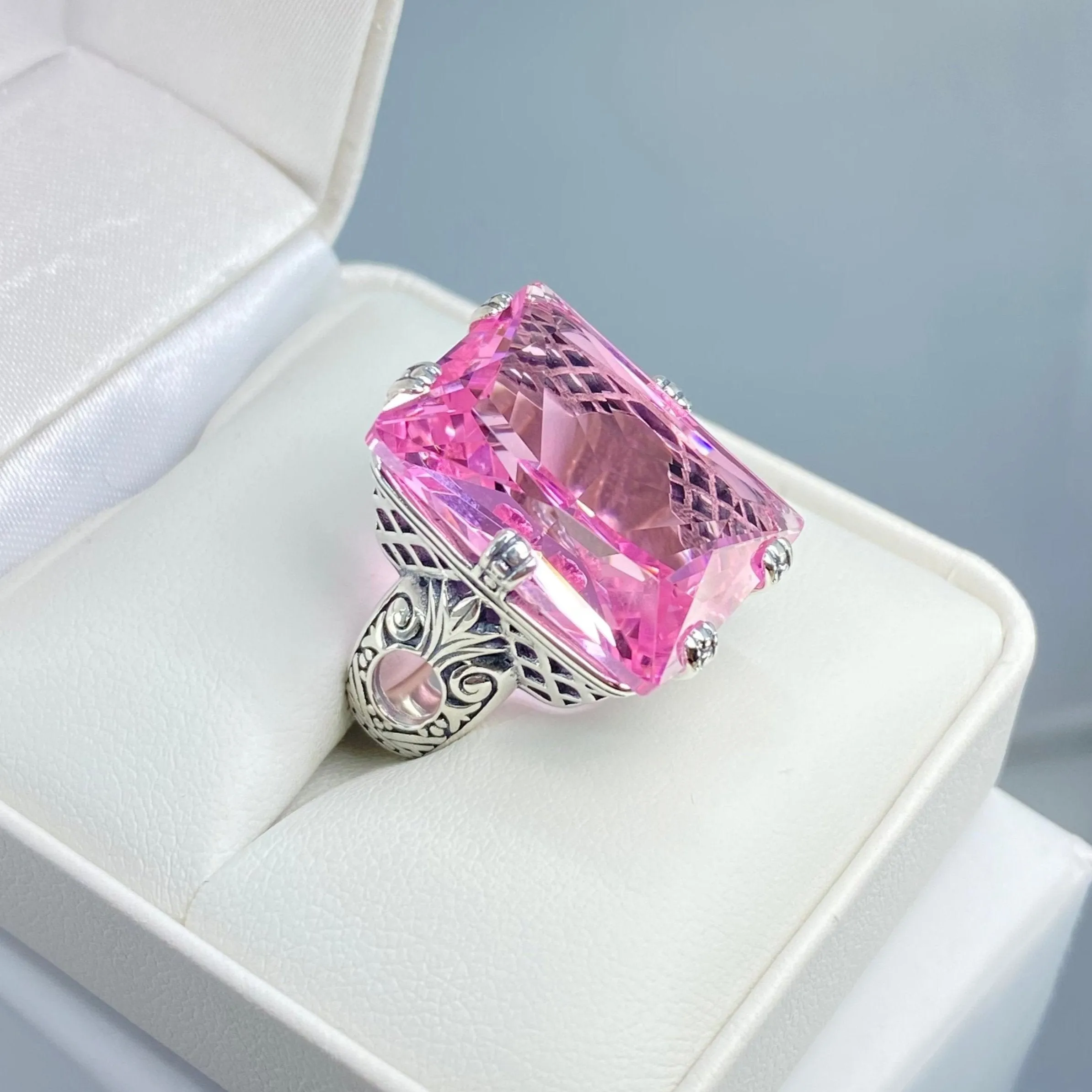 Pink Topaz Ring, Size 13, Six Prong Ring, 30ct Art Deco Ring, Vintage Jewelry #D104 - Ready to Ship