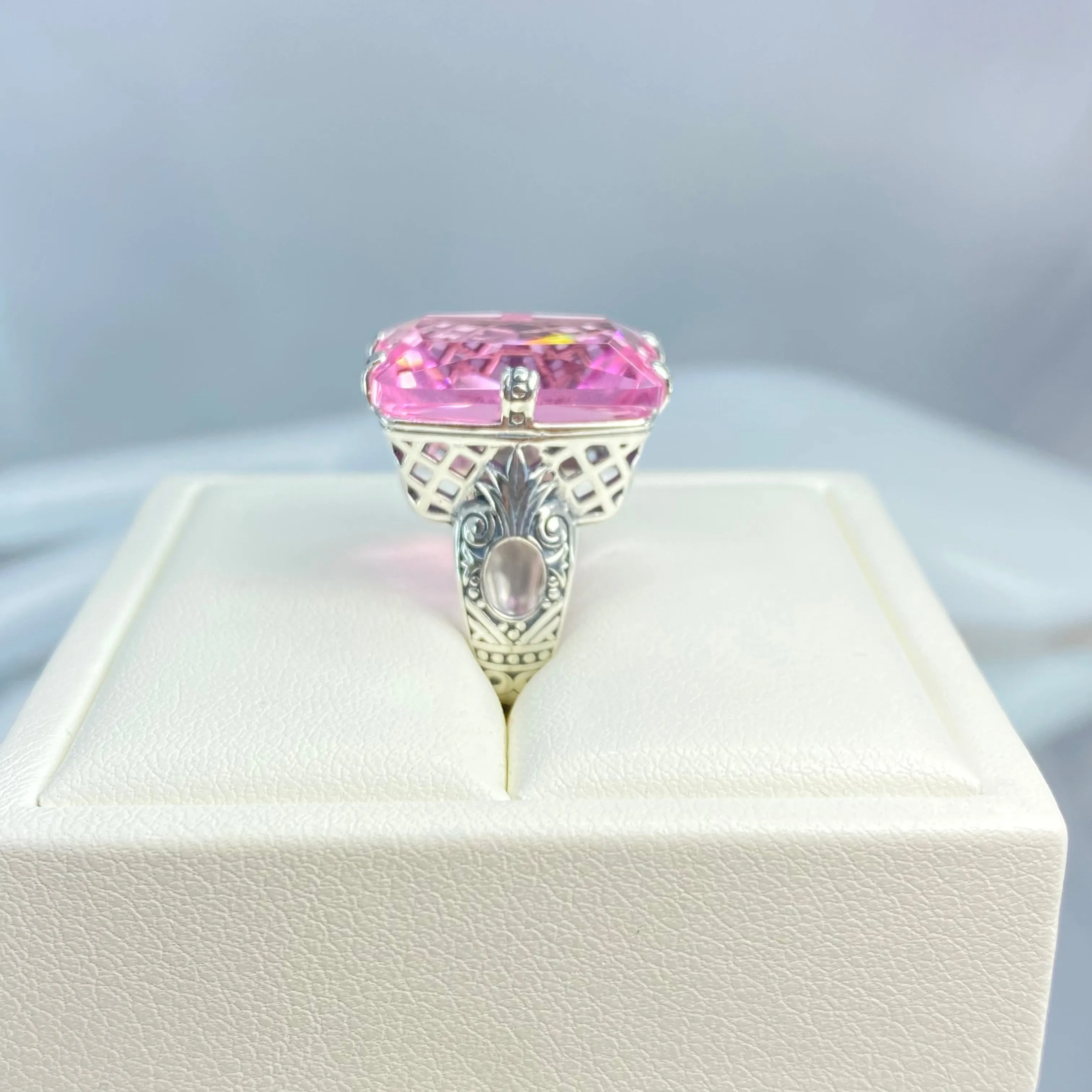 Pink Topaz Ring, Size 13, Six Prong Ring, 30ct Art Deco Ring, Vintage Jewelry #D104 - Ready to Ship